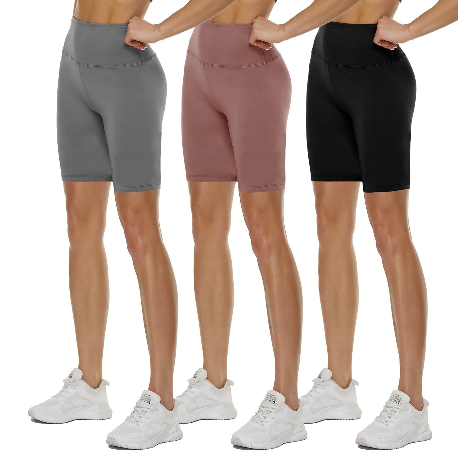 3 Pack High Waisted Biker Shorts for Women – 3"/ 5"/ 8" Black Workout Yoga Compression Novelty Shorts for Running