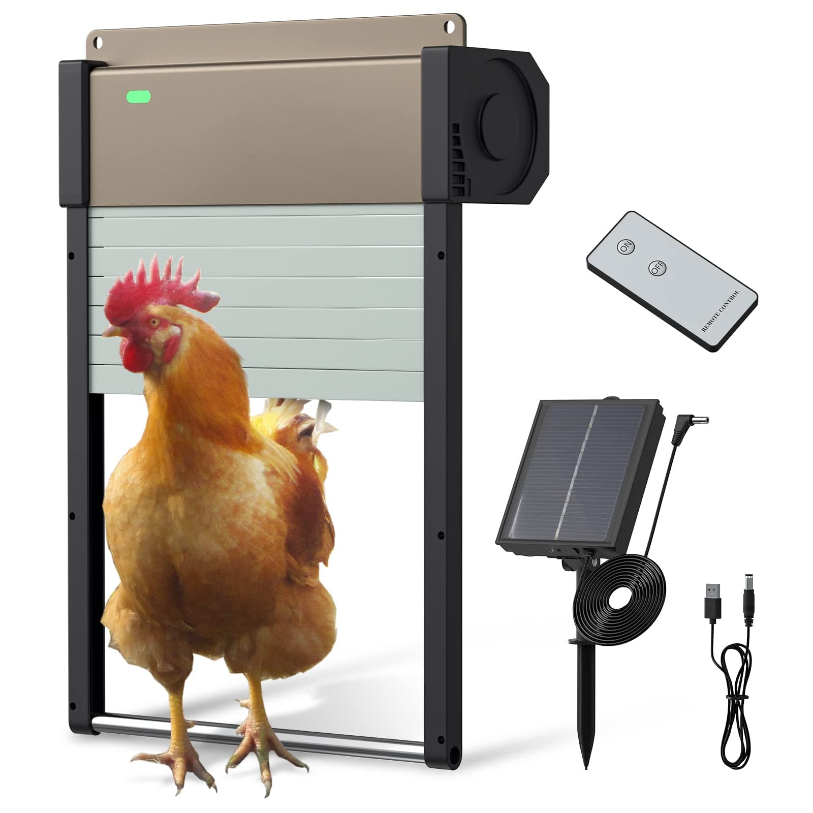 Automatic Chicken Coop Door, Solar Powered Chicken Coop Door Opener with Timer & Light Sensor & Remote Control, Auto Chicken Coop Door with Anti-Pinch Full Aluminum Shutter Door for Predator Resistant