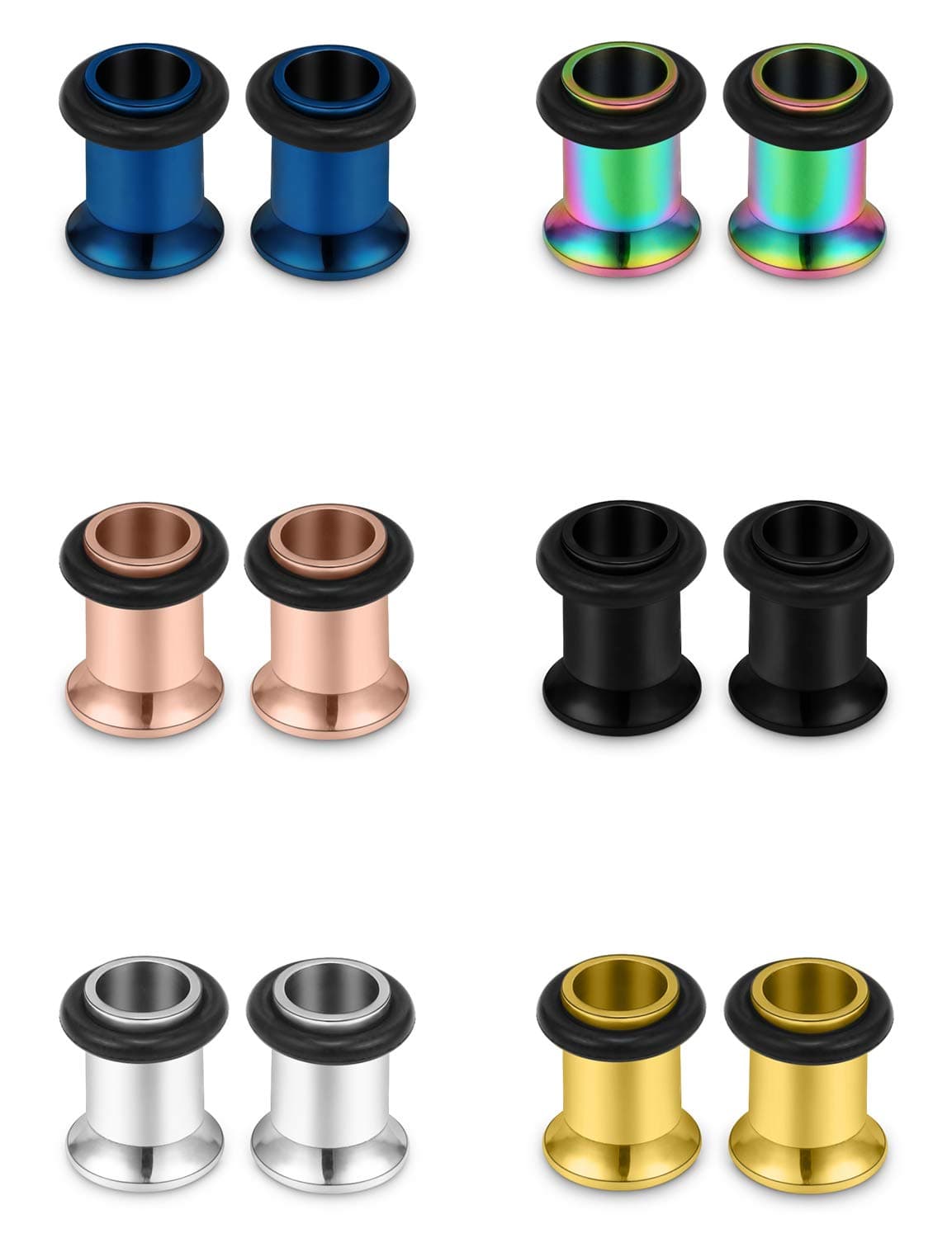 Jenxnjsjo, 0.24in(6mm) L, 8 Pairs, 14-00G, Surgical Steel Punk Style Flesh Tunnels