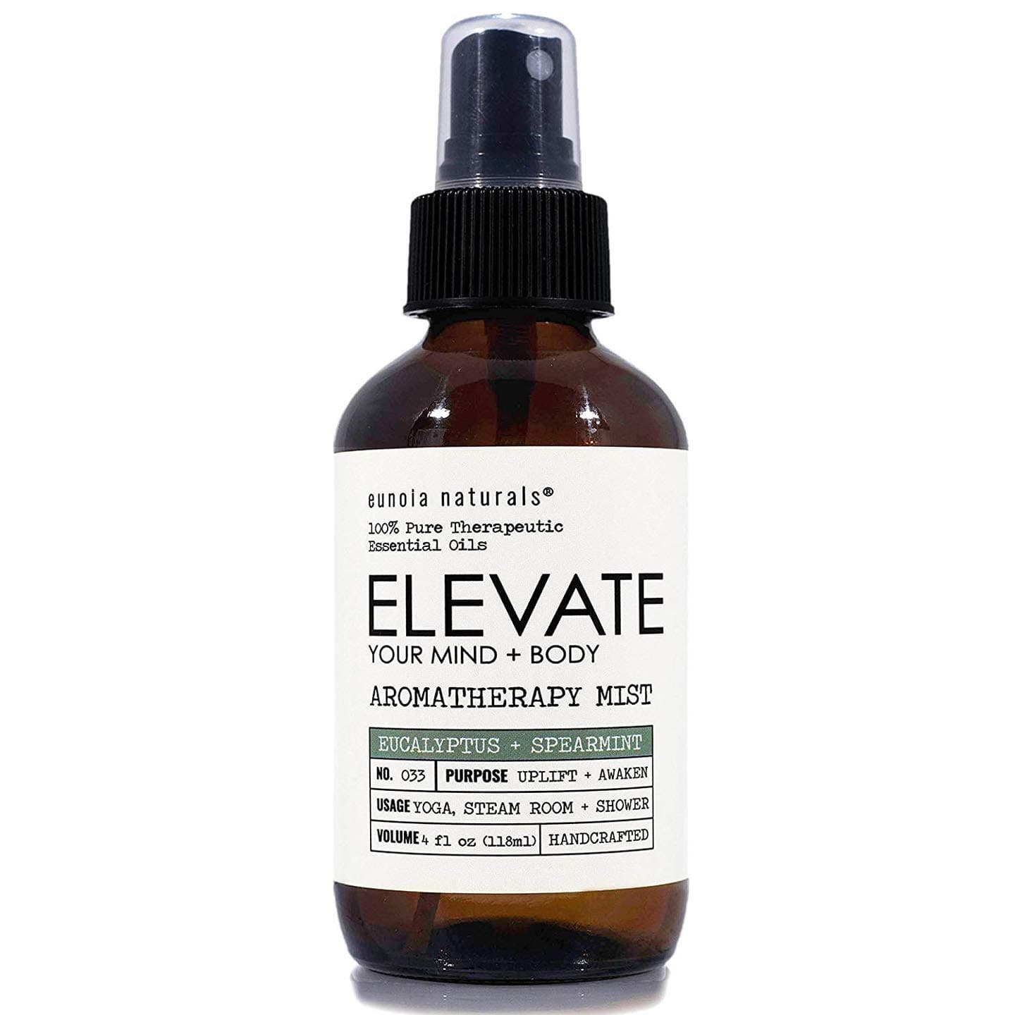 Elevate- Eucalytpus + Mint Aromatherapy Spray, Mist for Uplifting + Energy. Eucalptuys Shower, Room, Sauna, Steam Spray, 4oz eunoia naturals