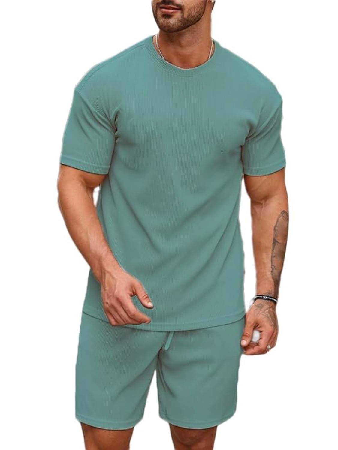 SMOWKLY Men's Pyjama Set - T-Shirt and Shorts Night Wear - Night Suit for Men