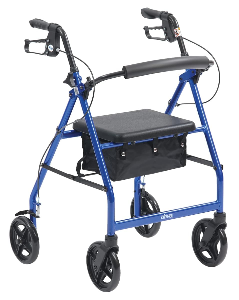 Drive Devilbiss R8 Blue Aluminium Rollator with Padded Seat and Vinyl Underseat Bag