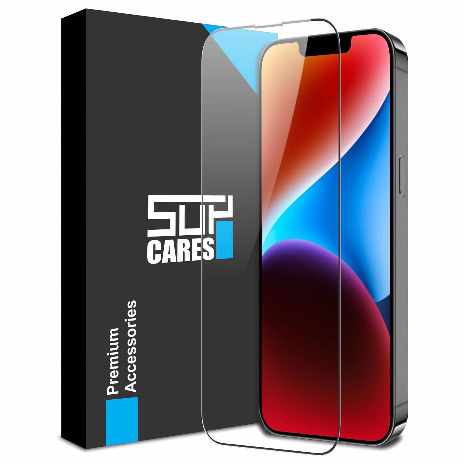 SupCares Tempered Glass for iPhone 13, 13 Pro, 14, iPhone 16e and iPhone 17e (6.1 Inch) With Installation Kit | Military-Grade Gorilla Screen Protector | Edge to Edge Coverage | Black