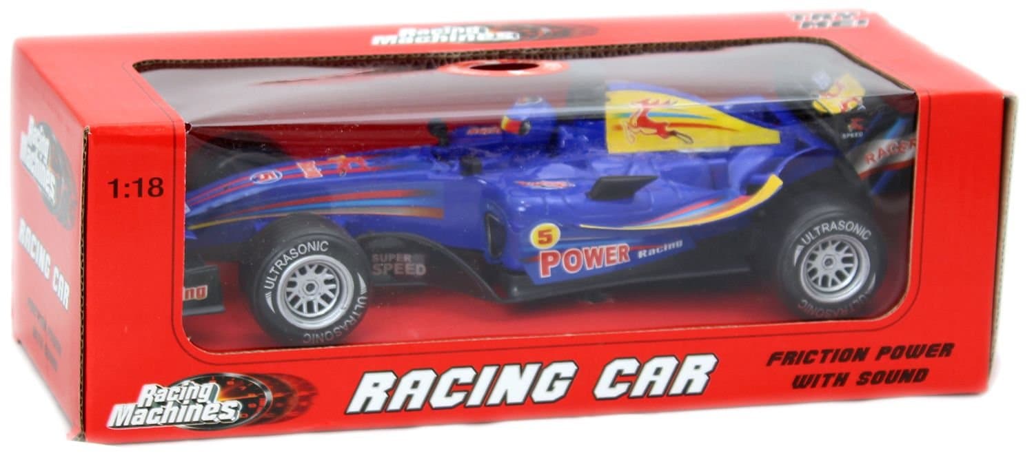 Carousel Toys and Gifts Racing Machines Plastic Pull Back Friction F1 Racing Car With Sound 1:18 ~ Blue