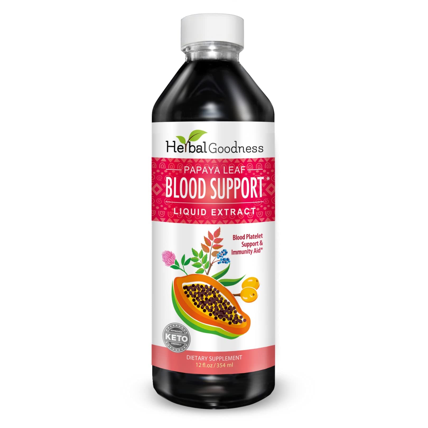 Papaya Leaf Blood Support Liquid - 15X Strength - Papaya Leaf Extract - Healthy Platelets, Blood Cleanse, Digestion, Papaya Enzyme -12oz Liquid - Herbal Goodness (1 bttl)