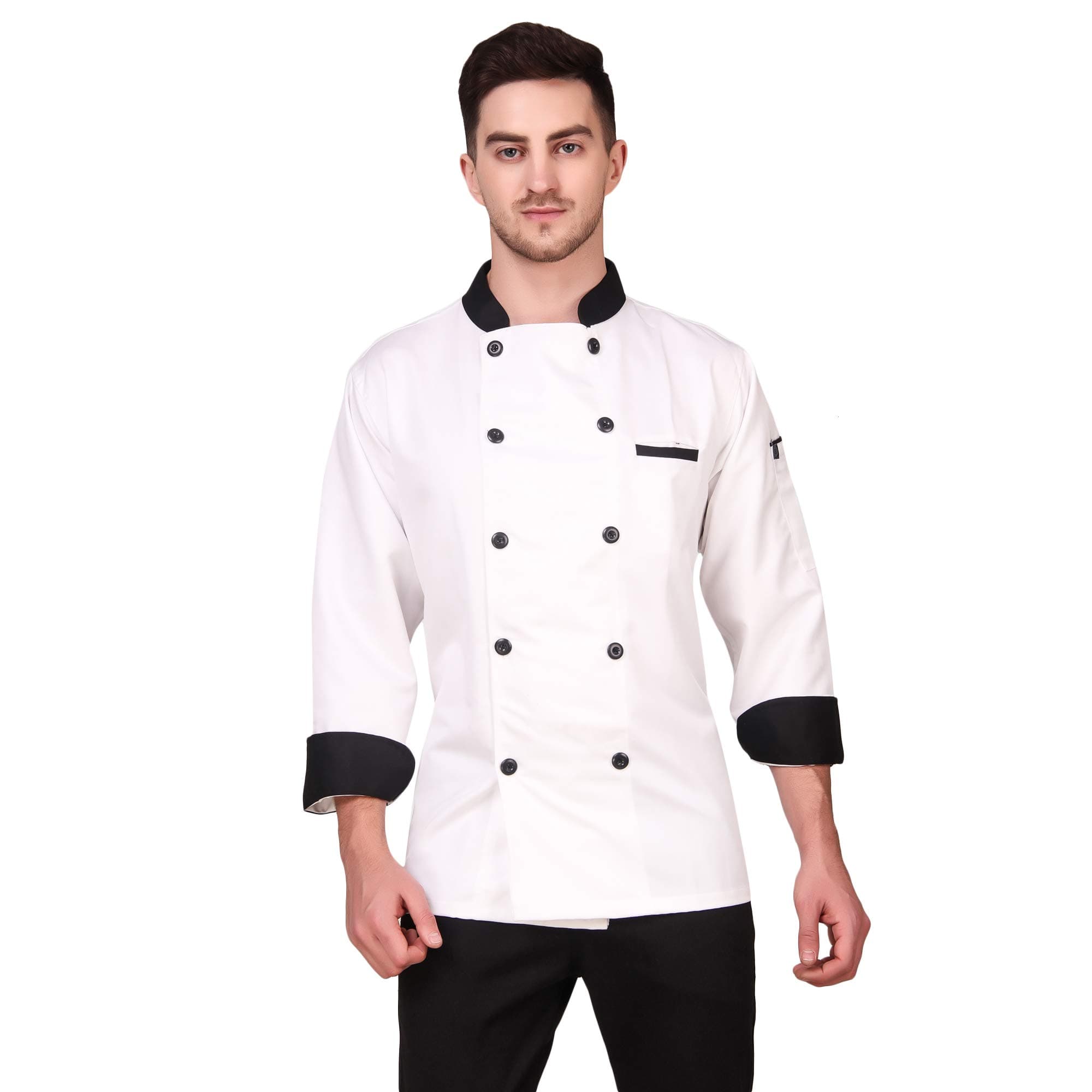 KODENIPR CLUB Men's And Women's Casual Style White Chef Coat Black Contrast,Polycotton,Size (Medium(38))