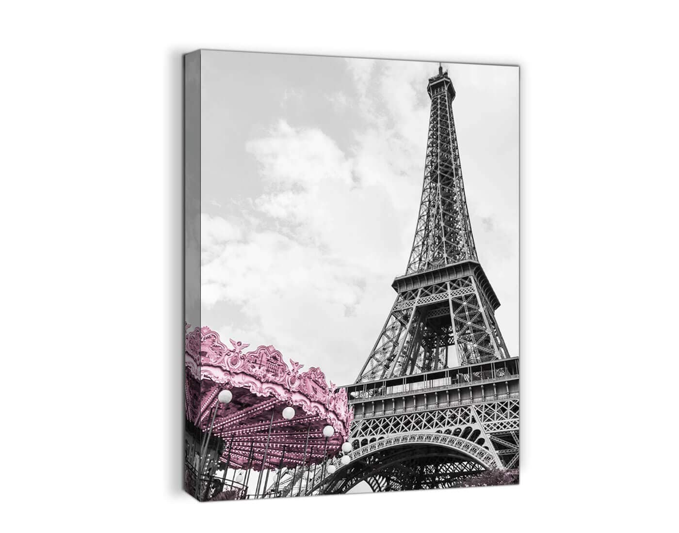 Paris Eiffel Tower Wall Decor for Girls Bedroom Black and White Bathroom Pictures Wall Decor Artwork for Walls Modern Home Art Pink Paris Themed Room Decor Canvas Framed Art Wall Decoration Size 12x16