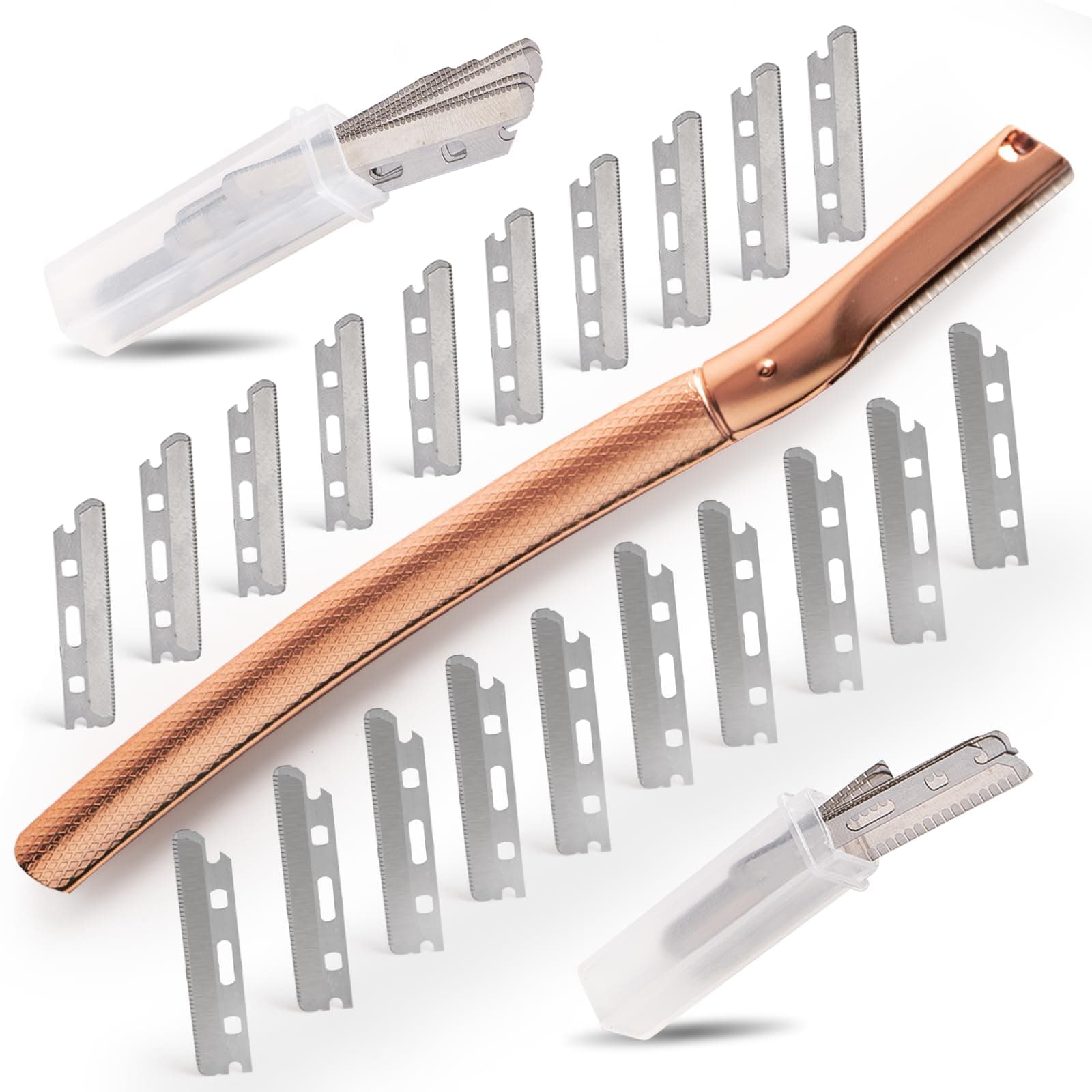 tEEZErshop Dermaplane Razor for Women Face with 20PCS Blades,Professional Facial Razors for Peach Fuzz and Eyebrow Hair Removal,Stainless Steel Multipurpose Face Shavers with Gift Box-Gold