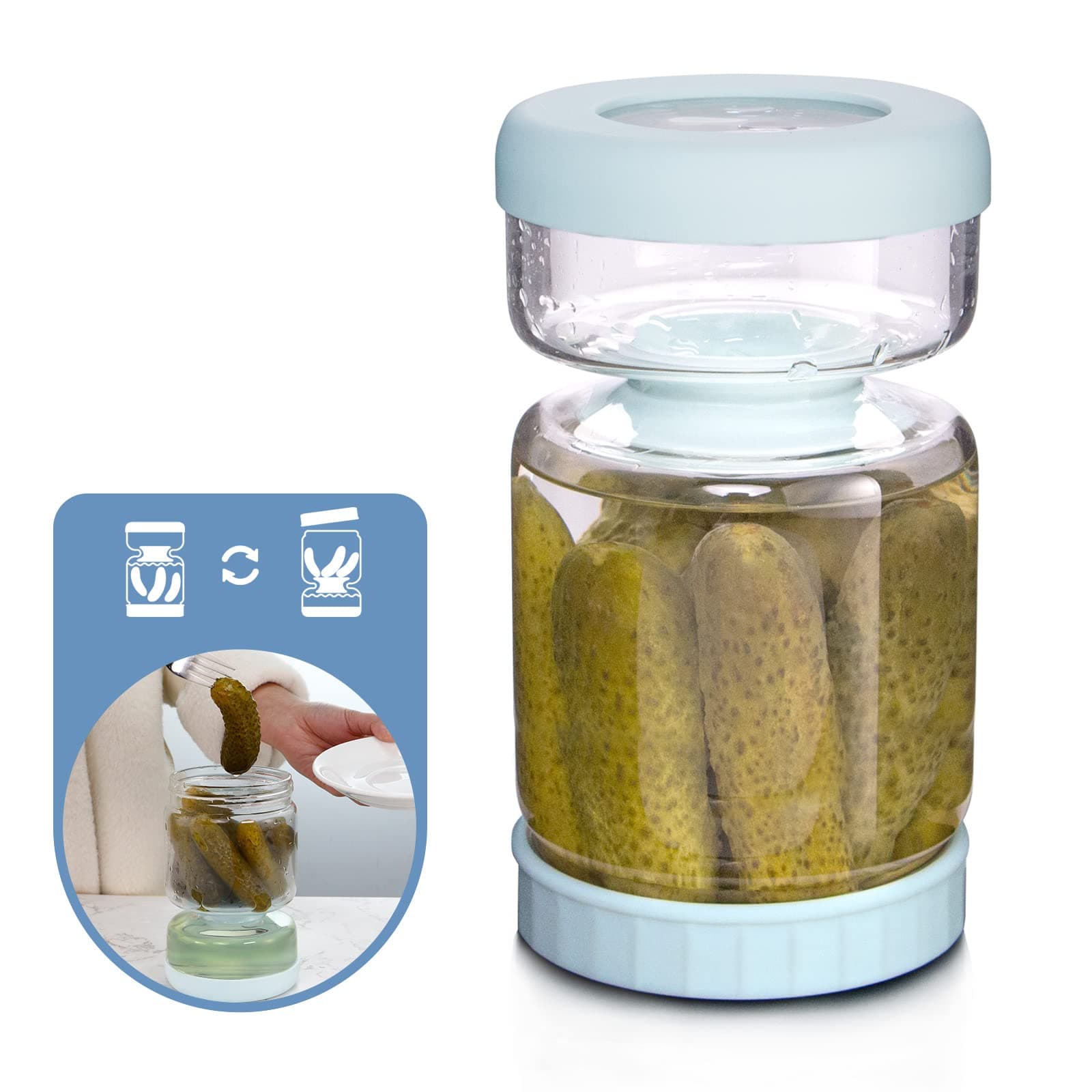 Whiterhino Glass Pickle Jar With Strainer Flip,34Oz Container,Hourglass Juice Separator For Olives,Gherkins Or Sliced,Leakproof Dishwasher Safe