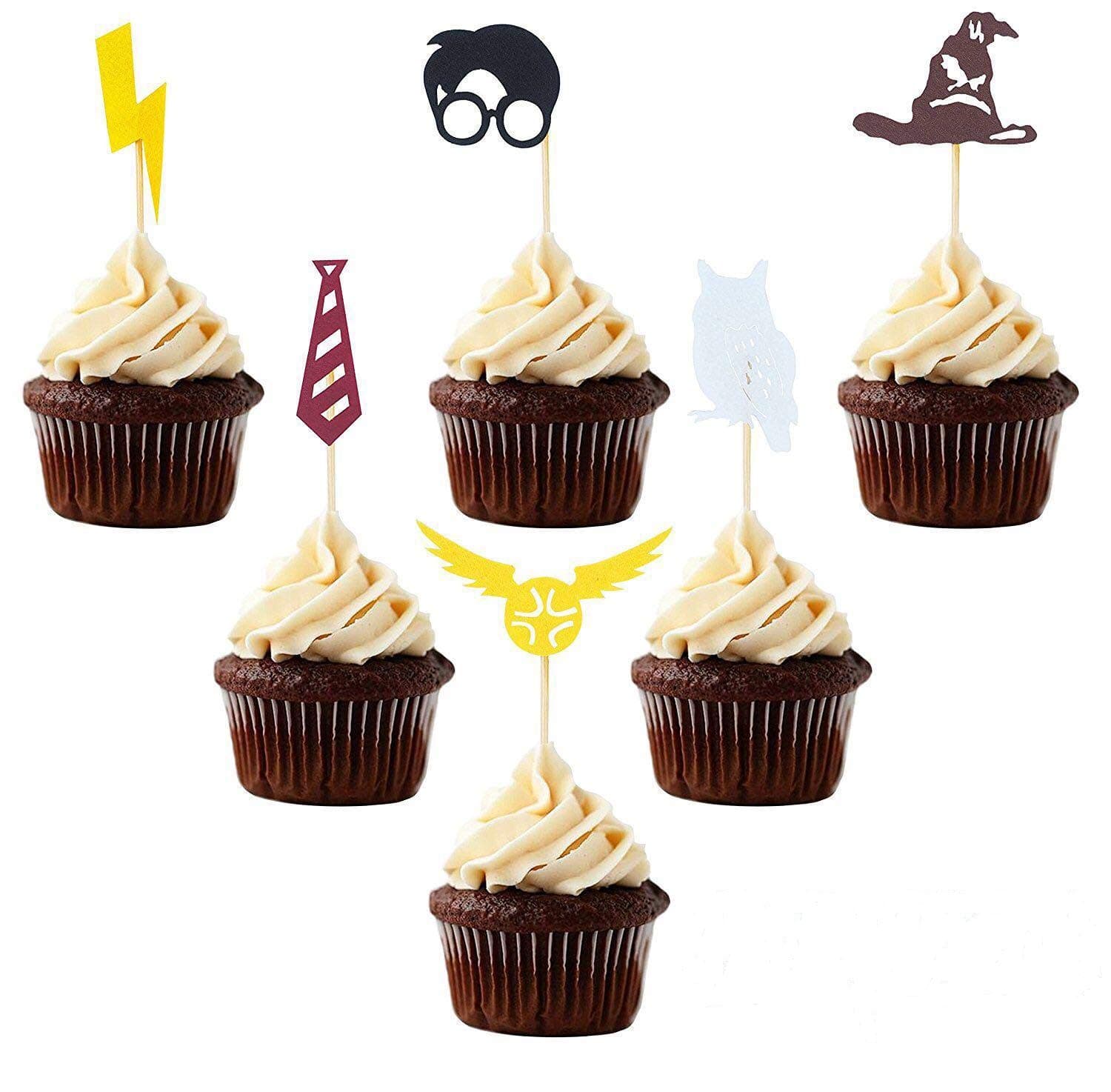 Inspired Cupcake Toppers, 30 PCS Wizard Birthday Party Decorations Supplies Hogwarts Party Novelty Decorations