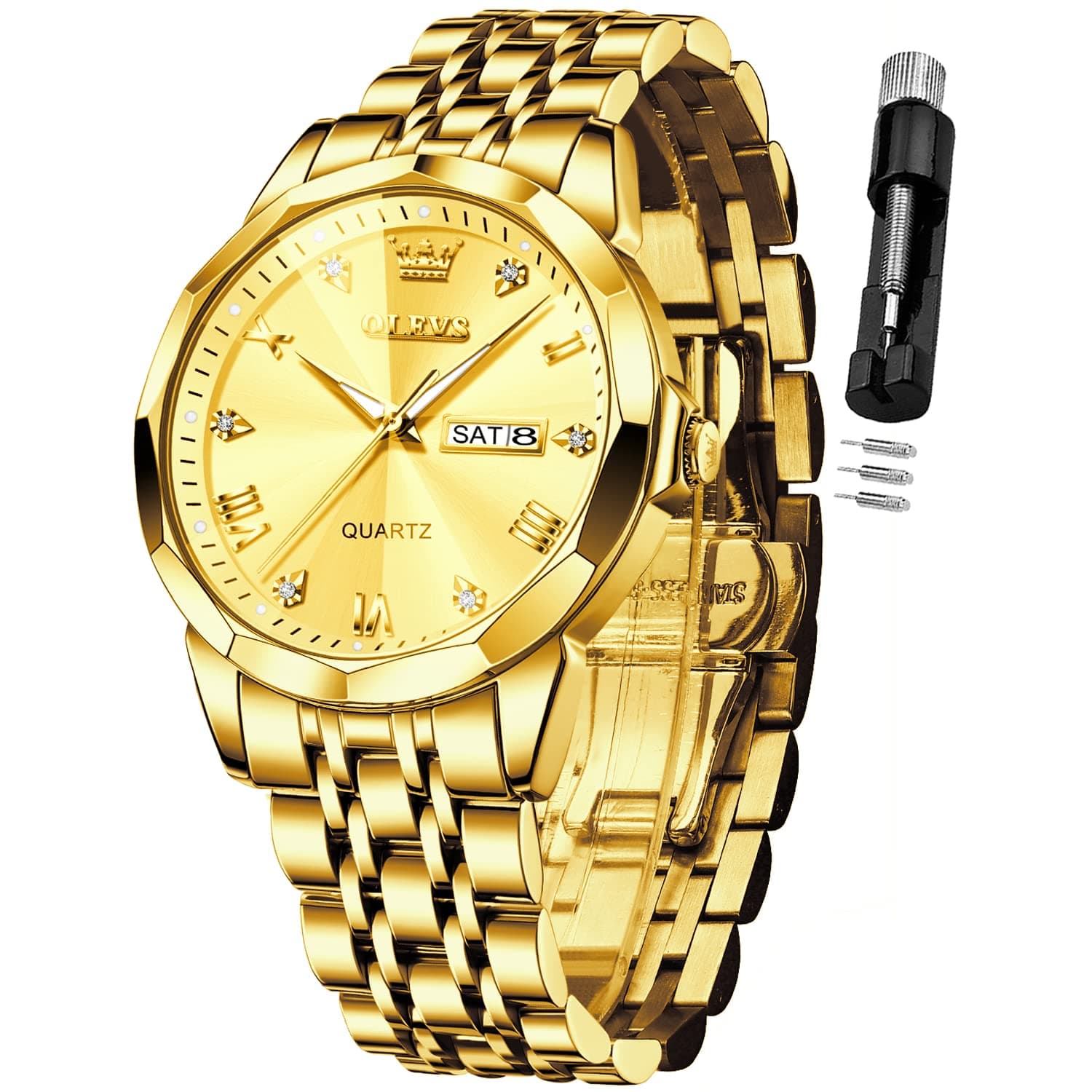 OLEVS Gold Mens Watches Diamond Luxury Casual Men Wrist Watch