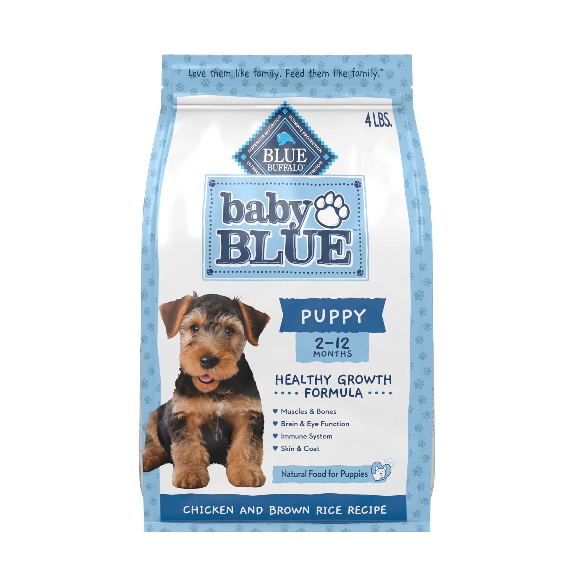 Baby Blue Natural Dry Food for Puppies, Healthy Growth Formula with DHA, Savory Chicken Recipe, 4-lb. Bag