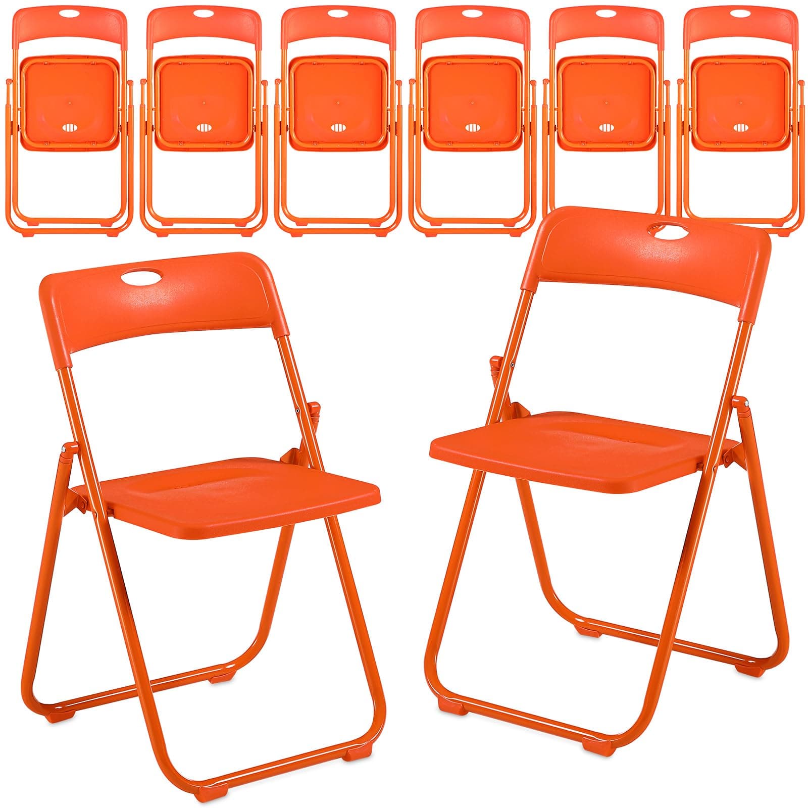 Thyle Plastic Folding Chairs Bulk 350lb Weight Capacity Folding Chair Portable Commercial Chair with Steel Frame Stackable Foldable Seat Folding Chair for Wedding Dining Party (Orange, 8PCS)