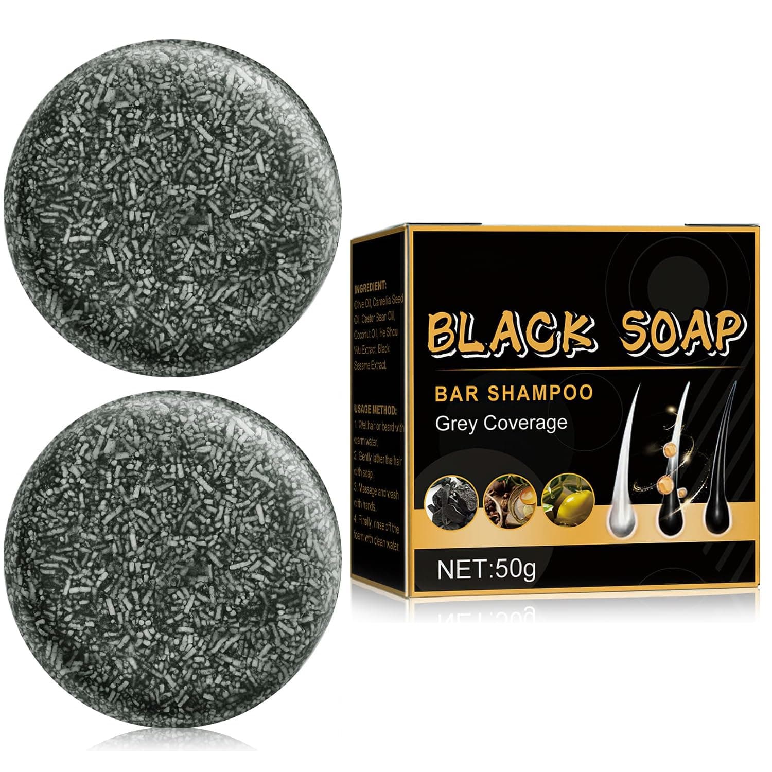 Gray Reverse Bar,Cover Gray-Hair-Bar Soap,Natural Hair Darkening Shampoo Bars for Coverage GrayHair Soap,Grays White Hair Reverse Basr,Fast Natural Black Hairs Shampoo BarSoap (2PCS)