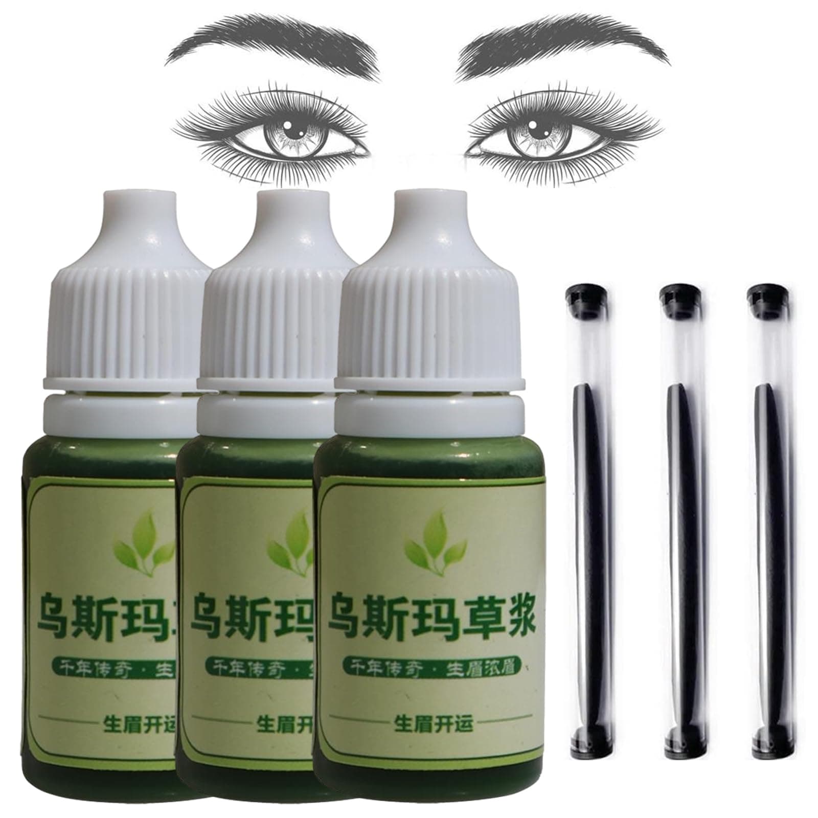 Usma Grass Extract Essence,Usma Grass Care Cilia Growth Nourishing Liquid, Usma Grass Hair Care Liquid,Usma Oil with Usma Grass Stick,Thickening Eyelashes (3 bottles/3 Sticks)