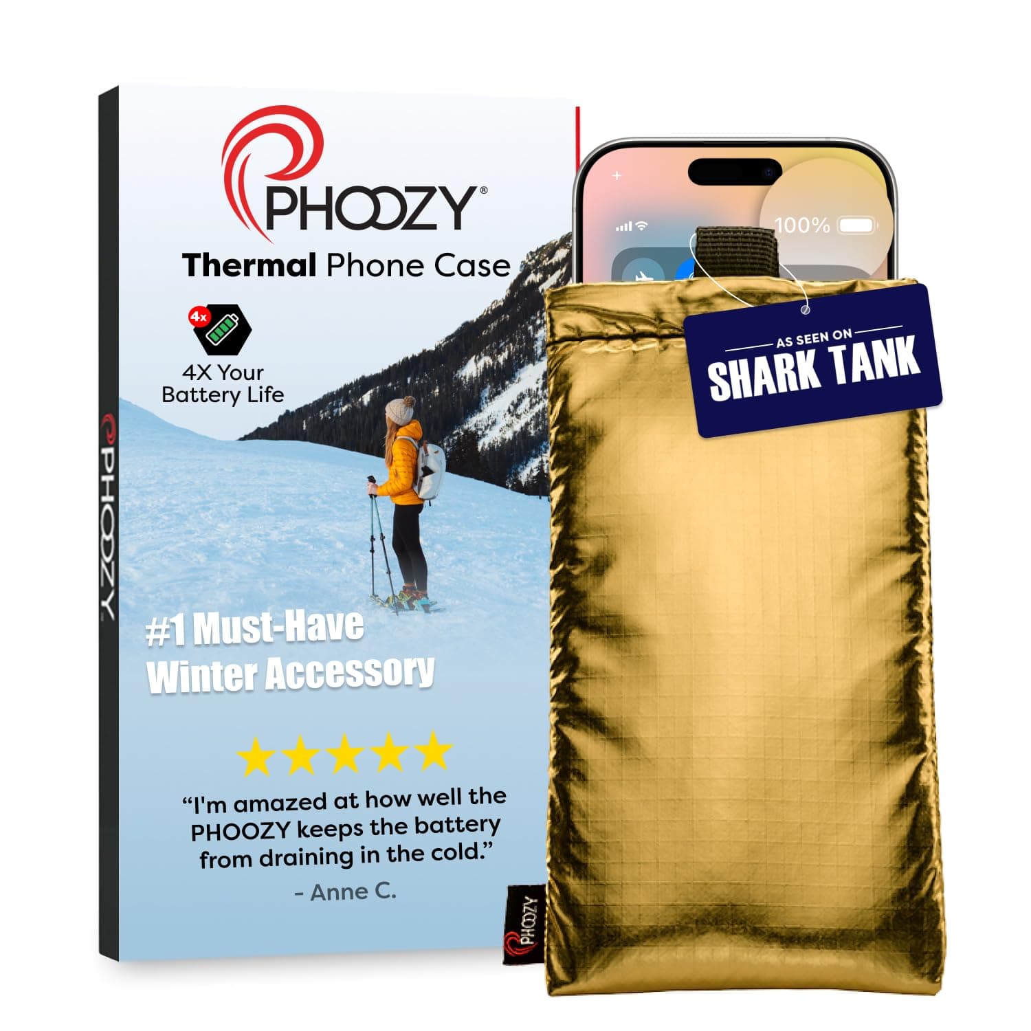 Phoozy Apollo XL – Thermal Protective Pouch for Smartphone, Protects your Mobile Phone from Extreme Heat Coldness and Water, Energy-saving, Extend Battery Life – Gold, PHOAPOXL-GD