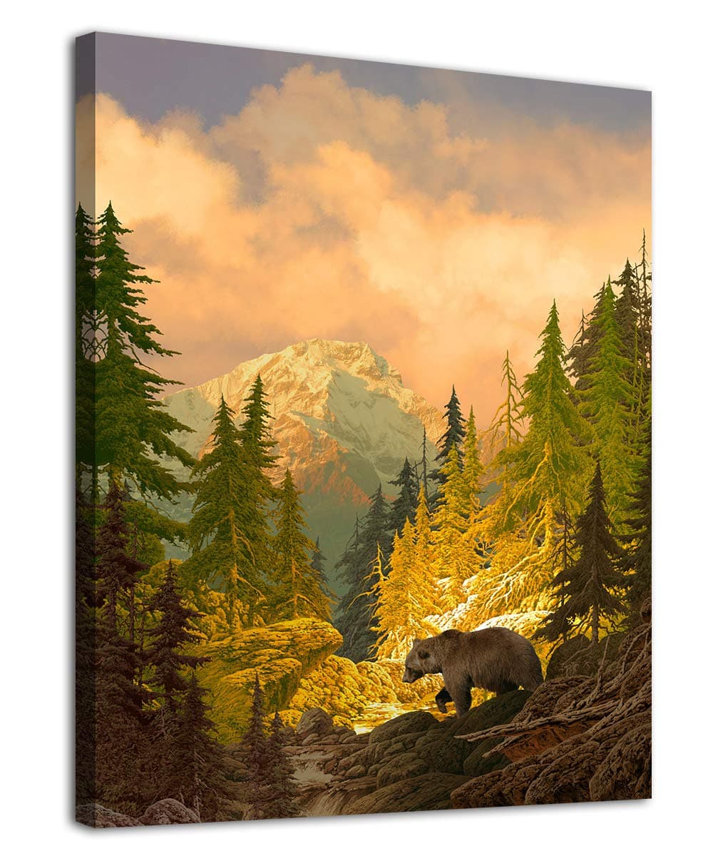 arteWOODS Canvas Wall Art Decor Grizzly Bear for Bedroom Living Room Forest Rocky Mountain Modern Canvas Artwork Contemporary Picture Prints for Office Wall Decoration 12" x 16"