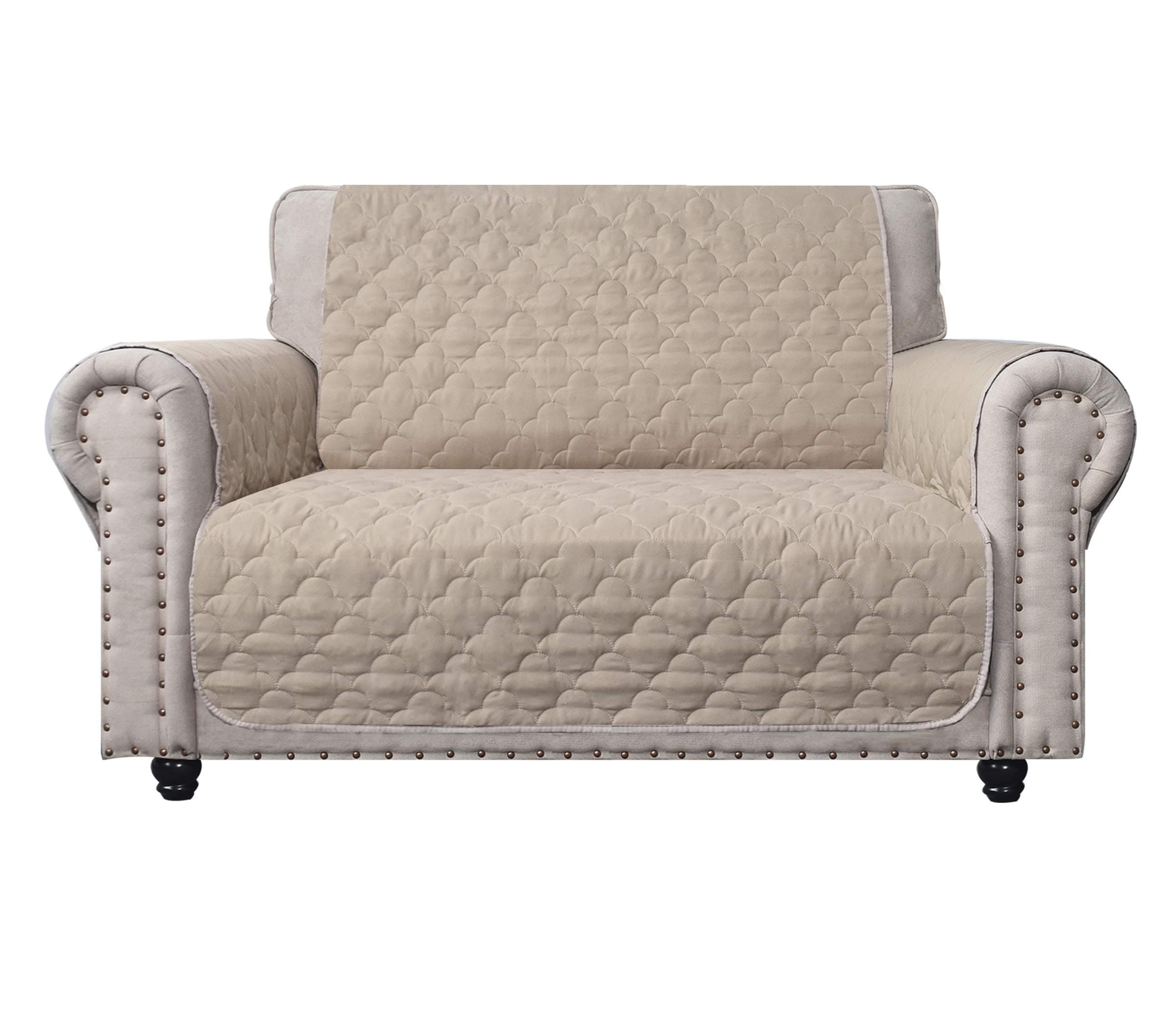 CHHKON Loveseat Cover Waterproof Quilted Furniture Protector with Back Nonslip Paws Sofa Slipcover for Dogs, Kids, Stay in Place for Leather Couch (Beige, 46'')