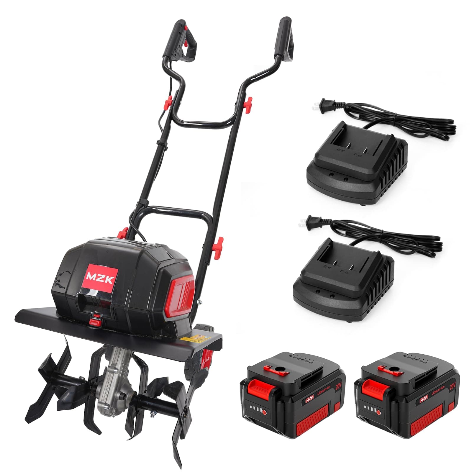 MZK 40V 12-inch Cordless Garden Tiller, 12In Width and 8.6In Depth Garden Rototiller,Battery Powered Garden Cultivator for Lawn/Gardening/Soil Cultivation(2 * 4.0Ah Battery&Charger Included),TC12D02