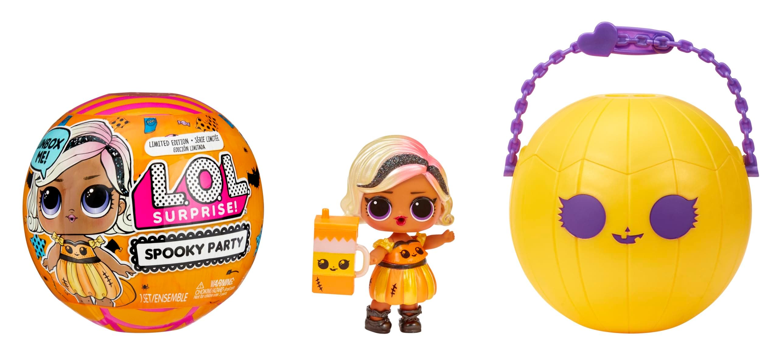 Spooky Party - Pumpkin Pretty - Limited Edition Doll with 7 Surprises - Pumpkin Ball Packaging for Trick-or-Treating - Suitable for Collectors and Kids Ages 4+