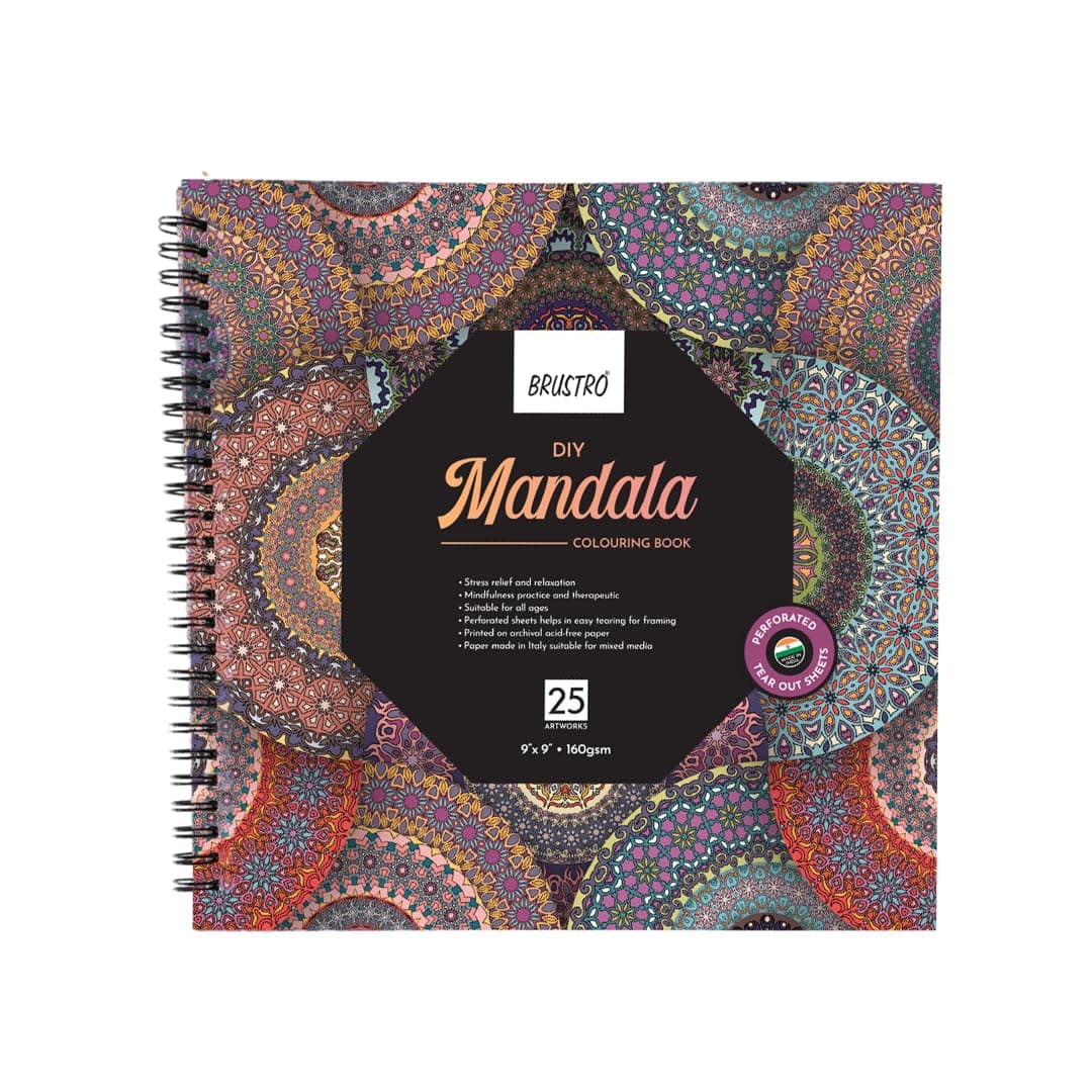 Brustro DIY Mandala Colouring Book 9"x9" (Inches) 160 GSM 25 Perforated Sheets