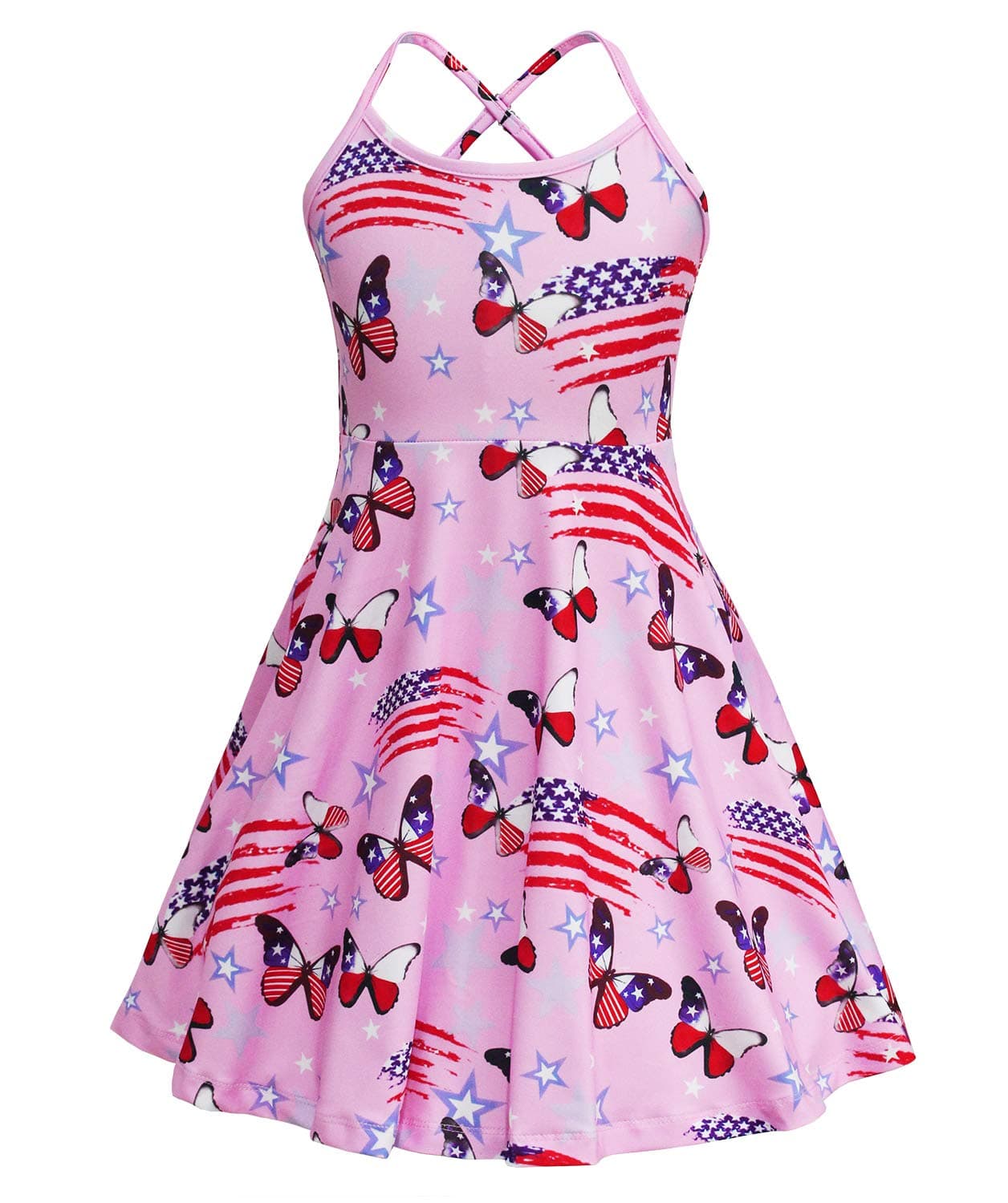 Girls Summer Cami Dress Unicorn Spaghetti Strap Dresses Patriotic 4th of July American Flag Dresses