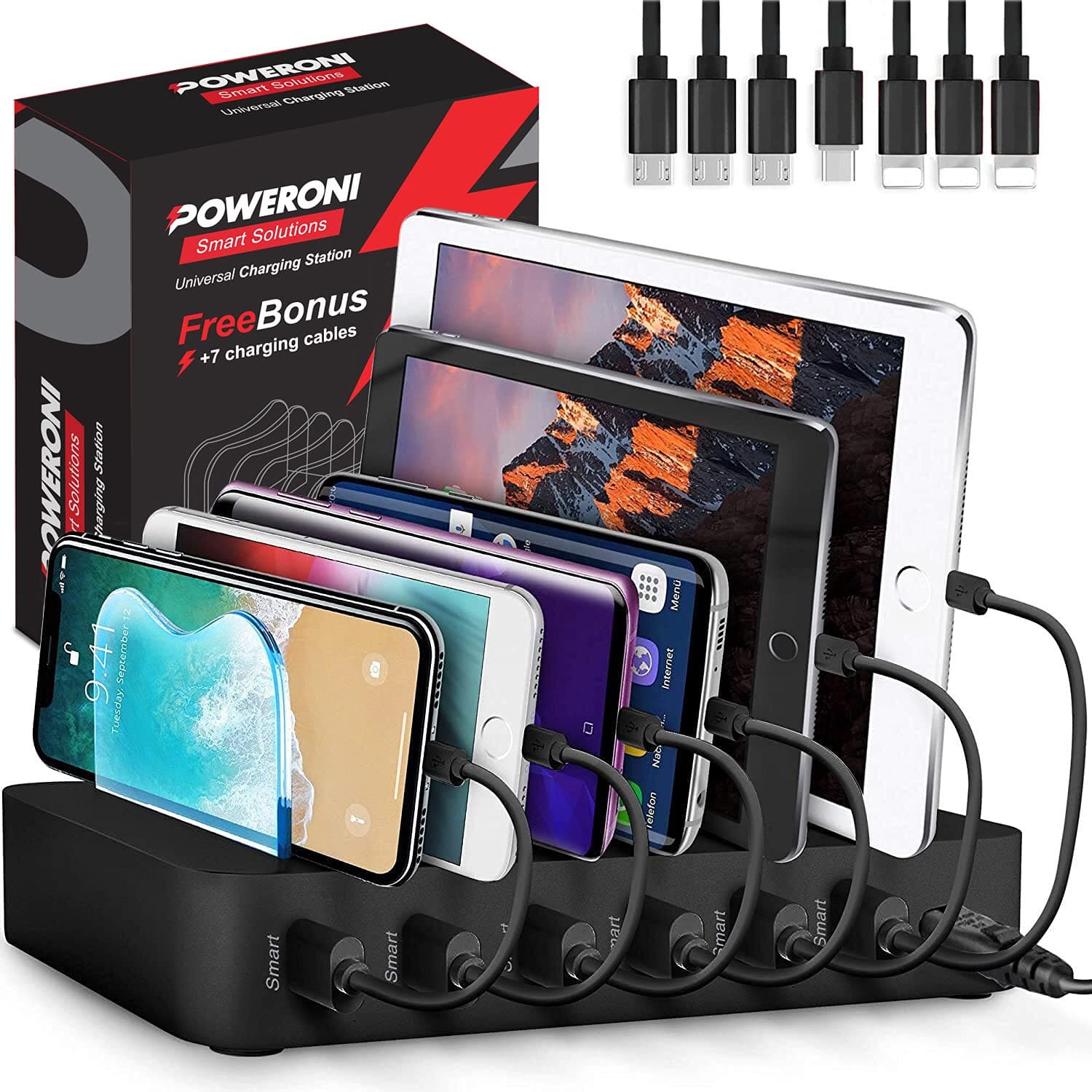 Poweroni USB Charging Station with 6 Ports - Black