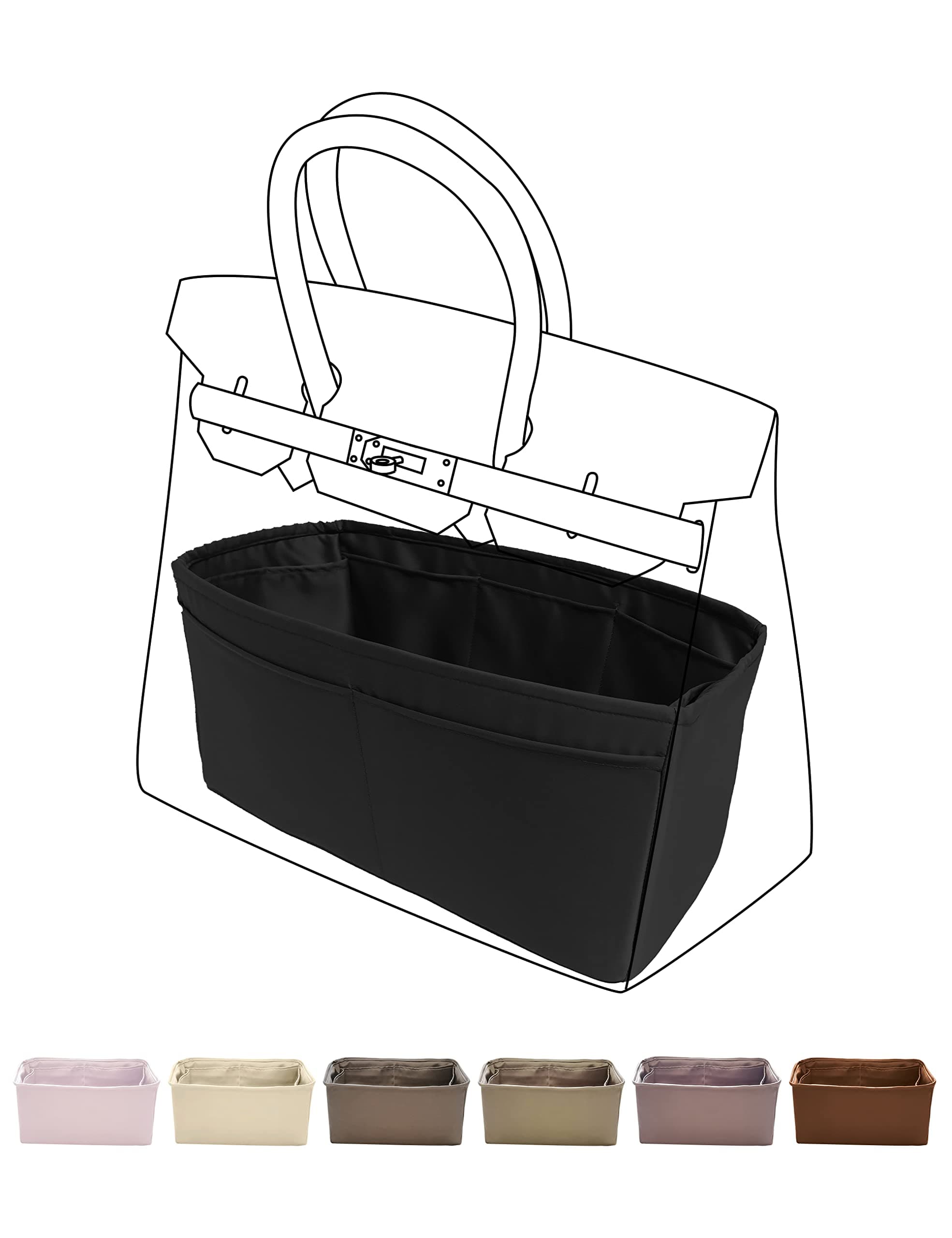 DGAZPurse Organizer Silky Smooth,Silk,Luxury Handbag Tote in Bag Shapers, Women- Fits Birkin25/30/35/40 Bags (Black, BK25)