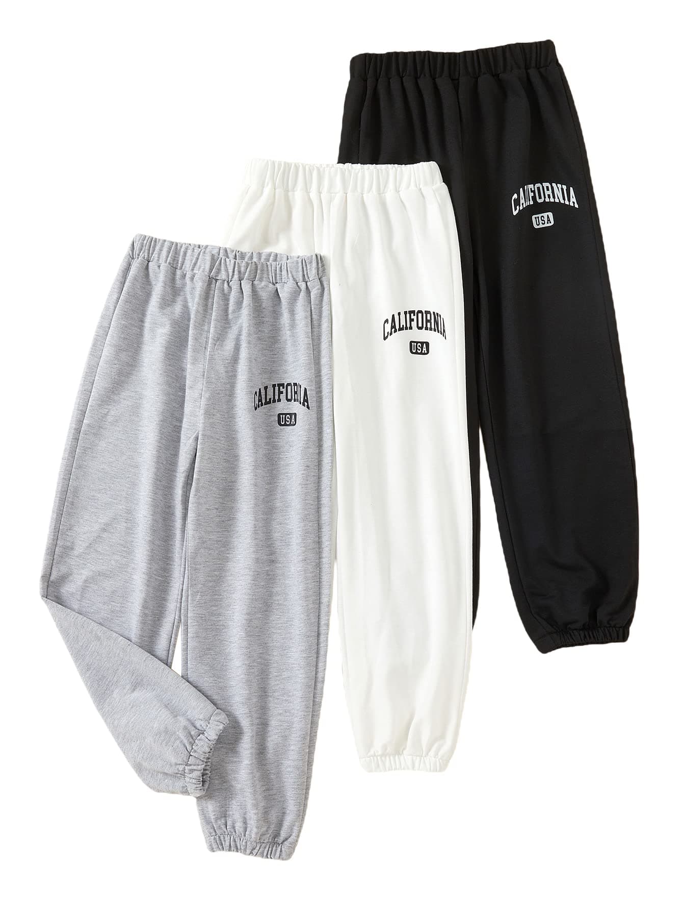 Floerns Girls 3 Pcs Letter Graphic Print High Waisted Sweatpants Jogger Pants