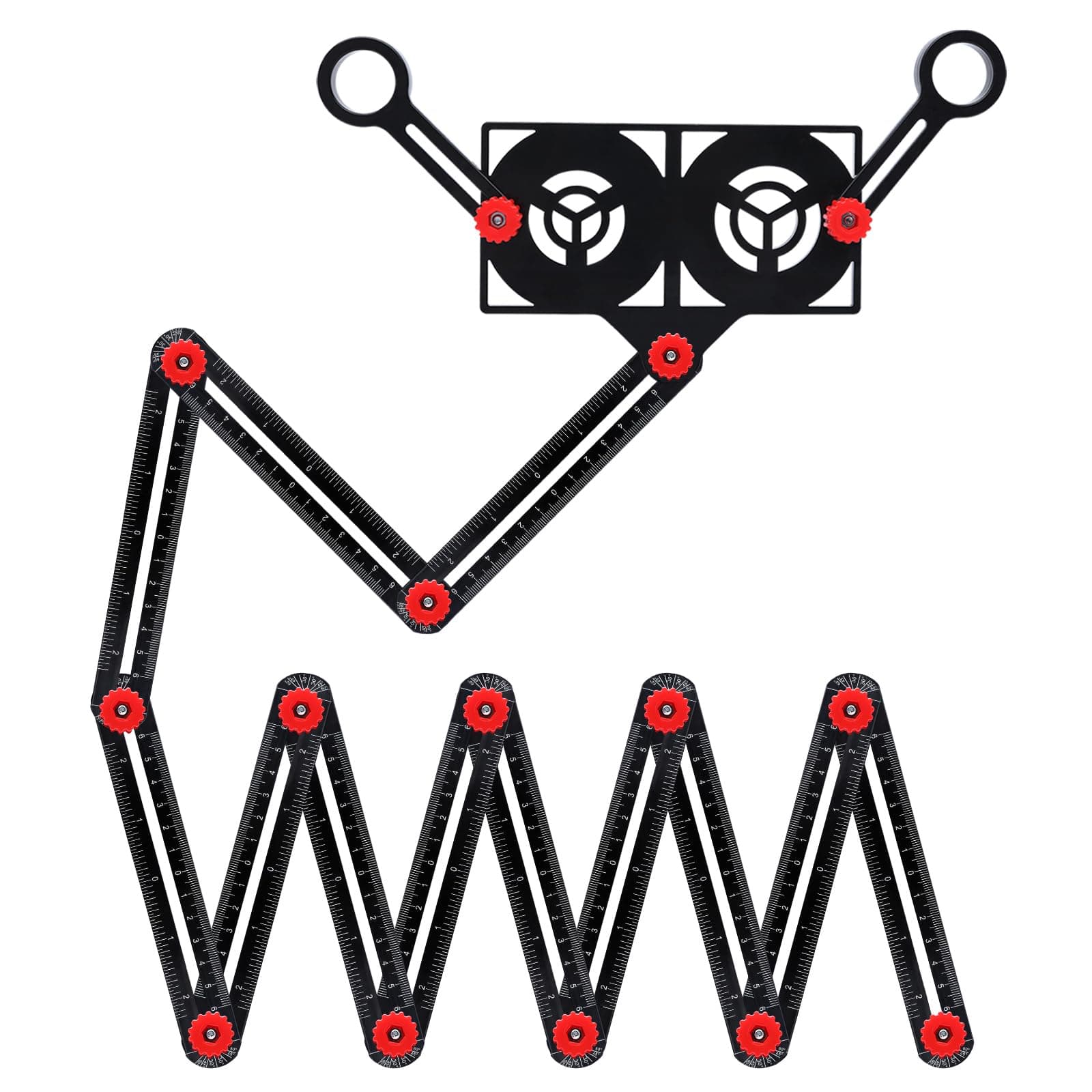 JonPhoeMulti Angle Measuring Ruler 12-Sides Aluminum Alloy Angle Measuring Tool Universal Adjustable Multifunction Ruler Precision Hole Punch Locator for Tile Glass Woodworking