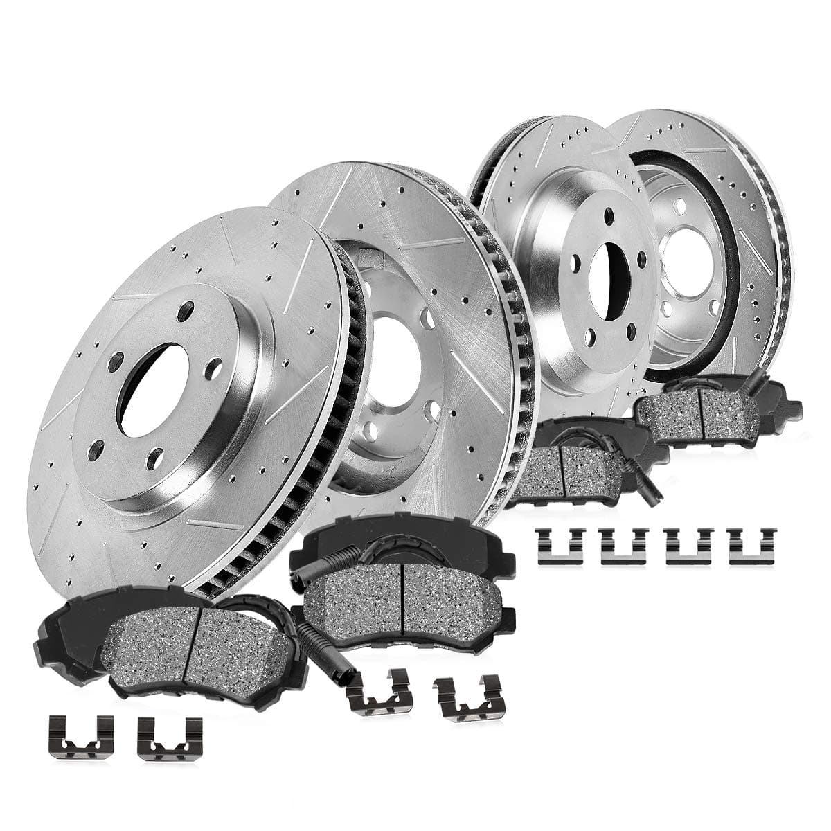 Callahan Brake Parts Front and Rear Brake Kit For 1963 1964 1965 1966 1967 1968 1969 1970-1982 Corvette C2 C3 Drilled and Slotted Brake Rotors and Ceramic Brake Pads