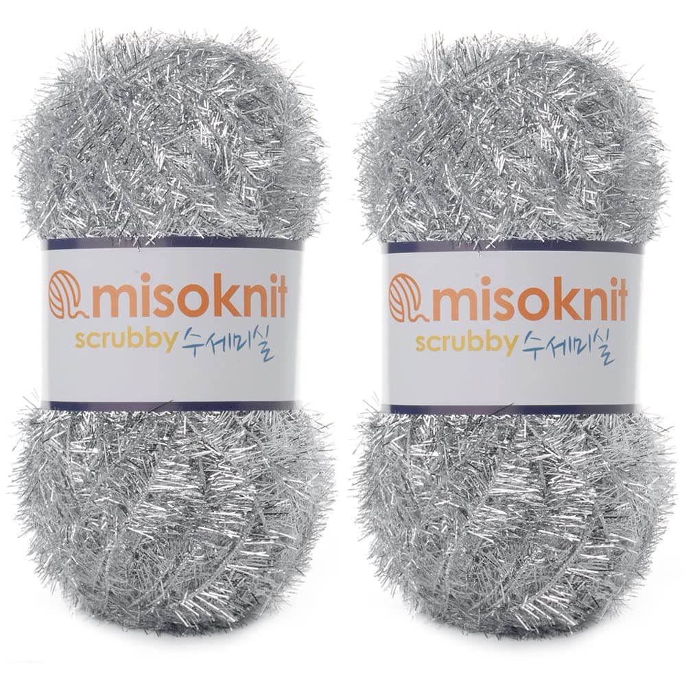 Pastel Scrubby Yarn for dishcloths Crocheting 2 Skeins Polyester 100%, 2.8oz(80g) Each, 196 Yards per Skein (Metallic Silver)