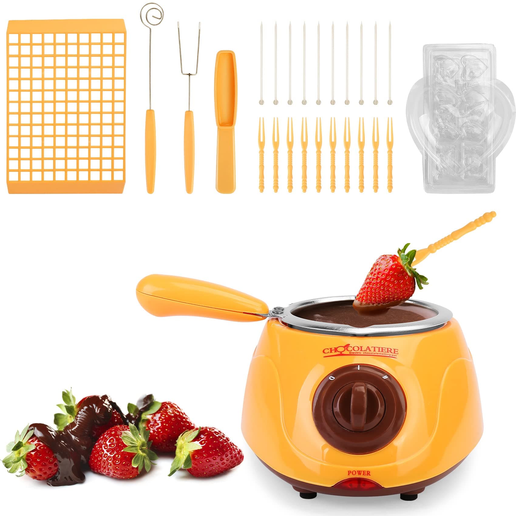 Outamateur Upgraded Melting Fondue Set,MINI Electric Chocolate Melting Pot,Chocolate Fondue Fountain,Warmer Machine for Milk Chocolate,Cheese,Butter,Candy (Yellow)