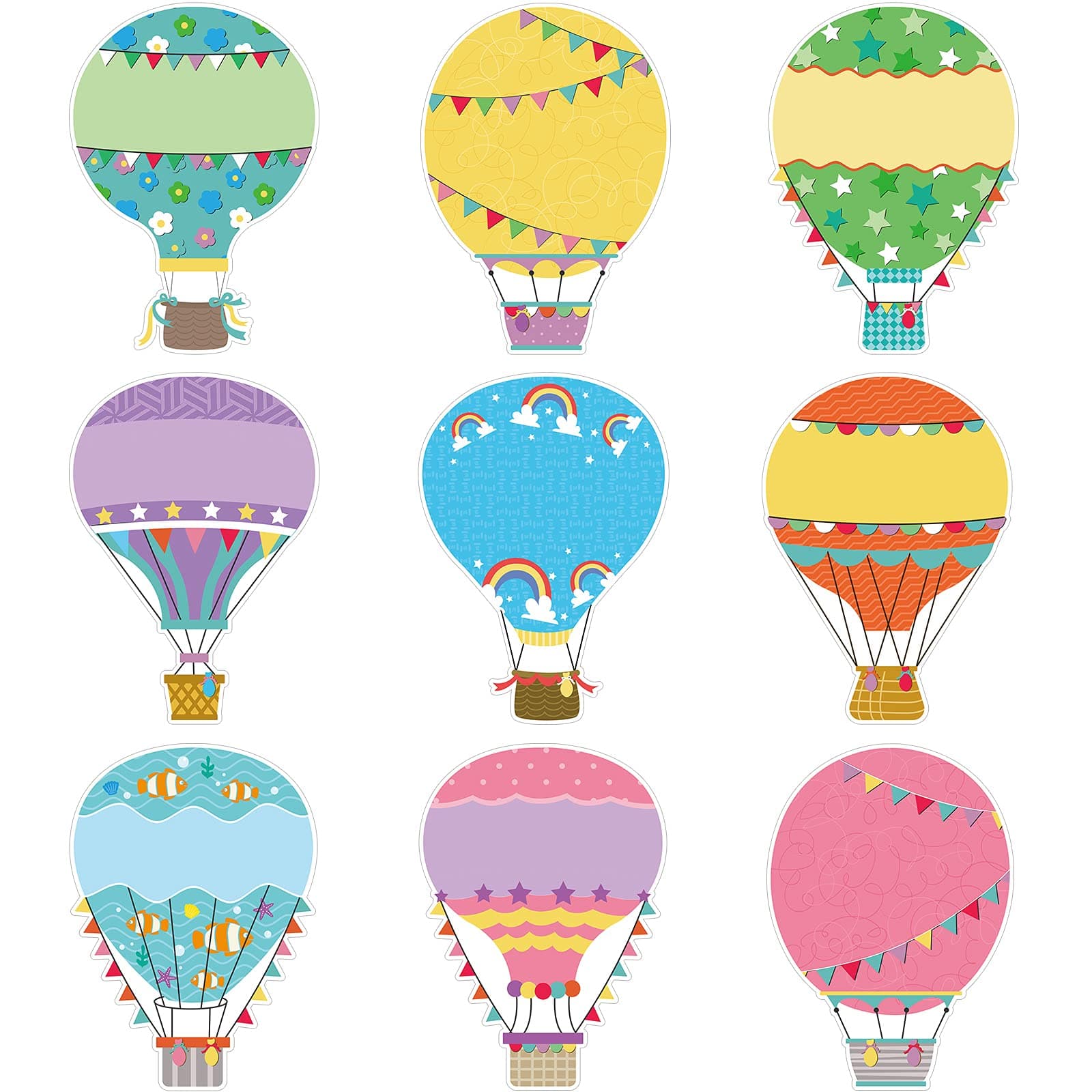 Zonon 45 Pieces Colorful Hot Air Balloons Cutouts 5 x 7 Inch Hot Air Balloons Accents Paper Cutouts Name Tags Labels Bulletin Board Class Decoration for Teacher Student Back to School Party Supplies