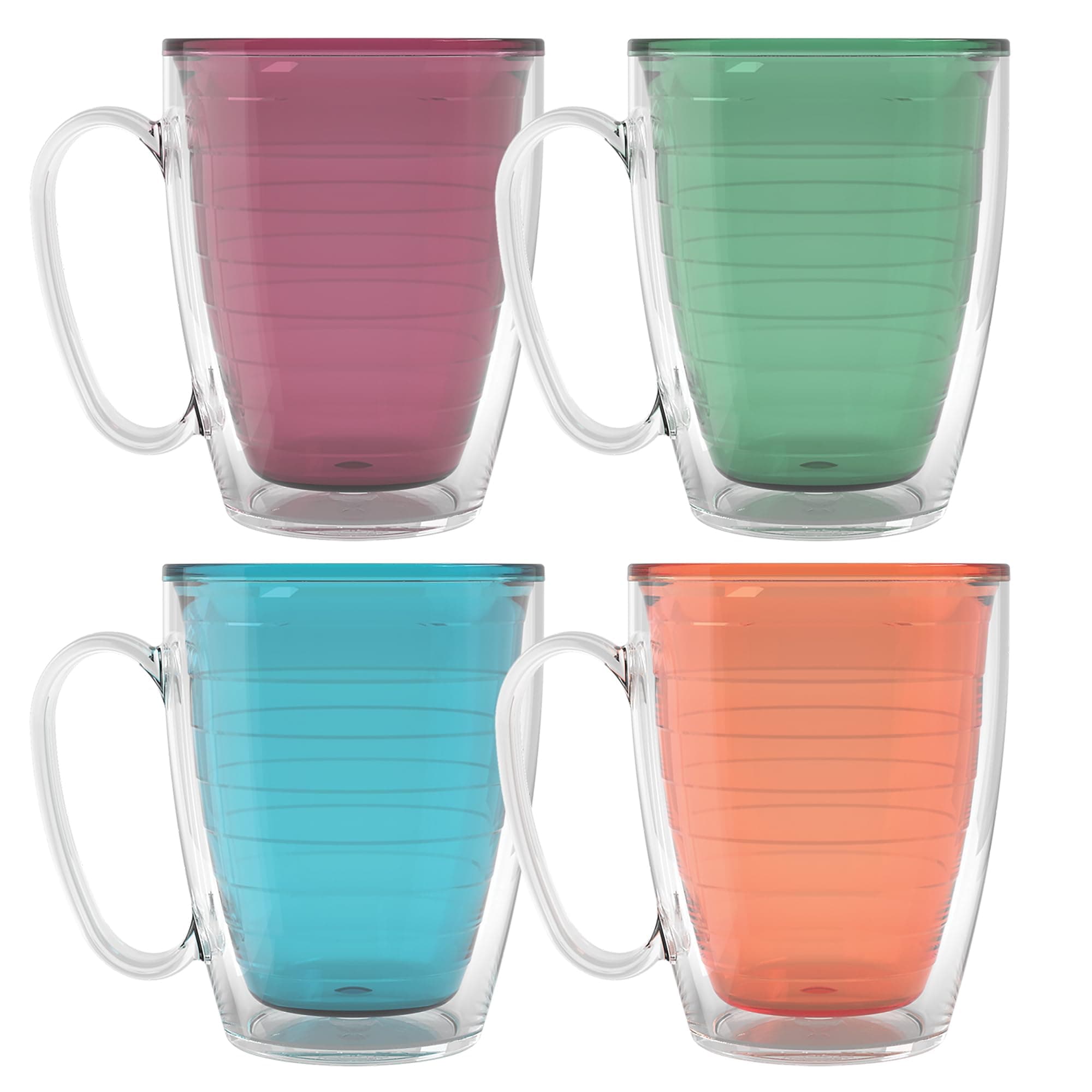 Tervis Made in USA Clear & Colorful Tabletop-Bright Colors Collection Insulated Mug, 16oz Mug-4pk, Assorted