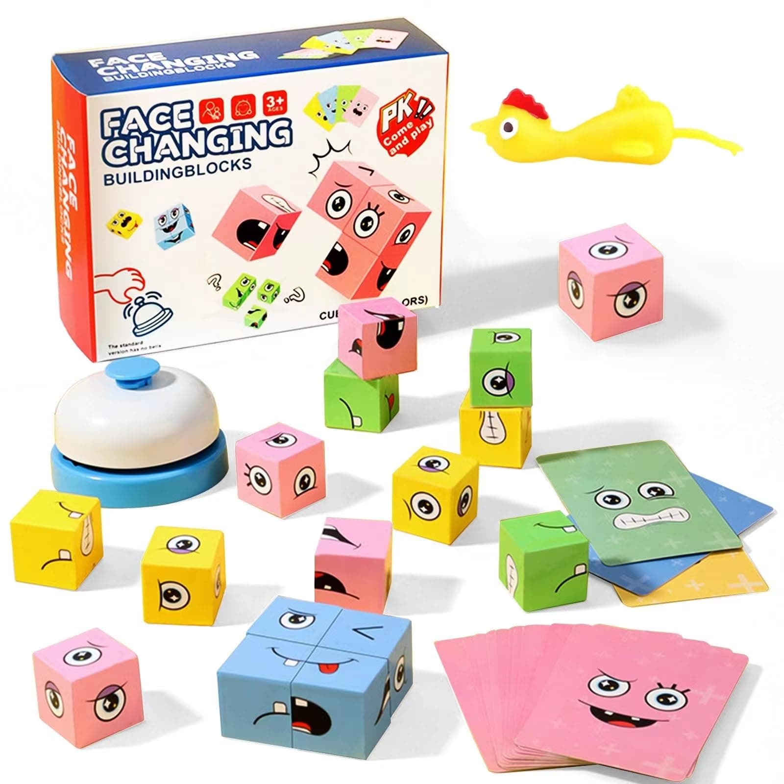 Hcpet Face Changing Expressions Block Puzzles,Multi-Player Blocks with Bell that Improve Children's Thinking Skills