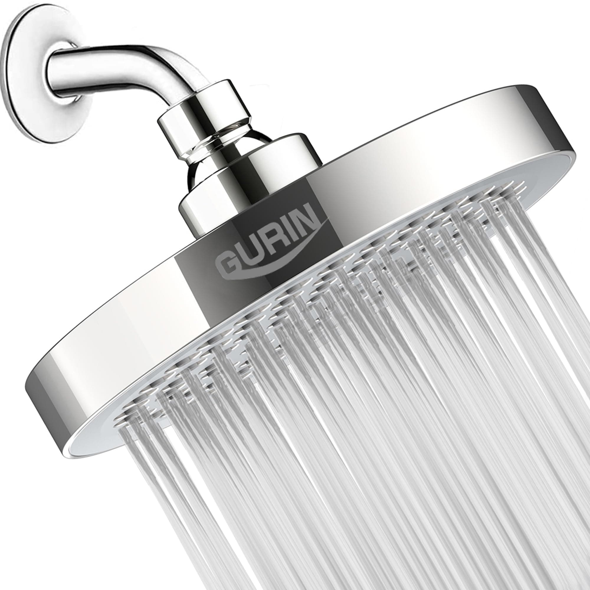 Gurin Shower Head, High Pressure Rain, Luxury Bathroom Shower Head, Chrome Plated Finish, Adjustable Angle, Anti-Clog Silicone Nozzle