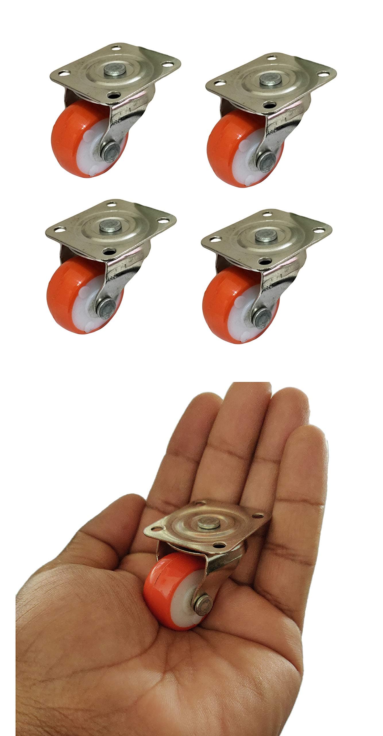 IMPODA Nylon and Powder Coating Steel 4 x Small 1" Single Wheel Puff Castor for Centre Table Furniture/80 kg Load Capacity (Orange and White)