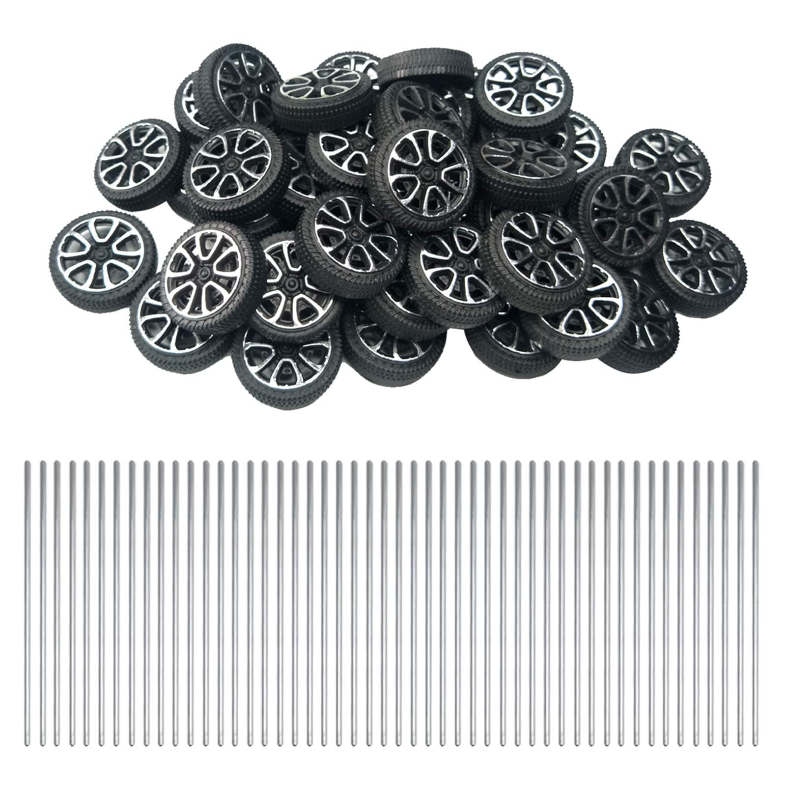 EUDAX 30mmx9mm Plastic Roll 2mm Dia Shaft Toys Wheel and 2mmx100mm STEM Shaft Round Rod Axles for DIY Toy RC Car Truck Boat Helicopter Model Part (100 Pcs)