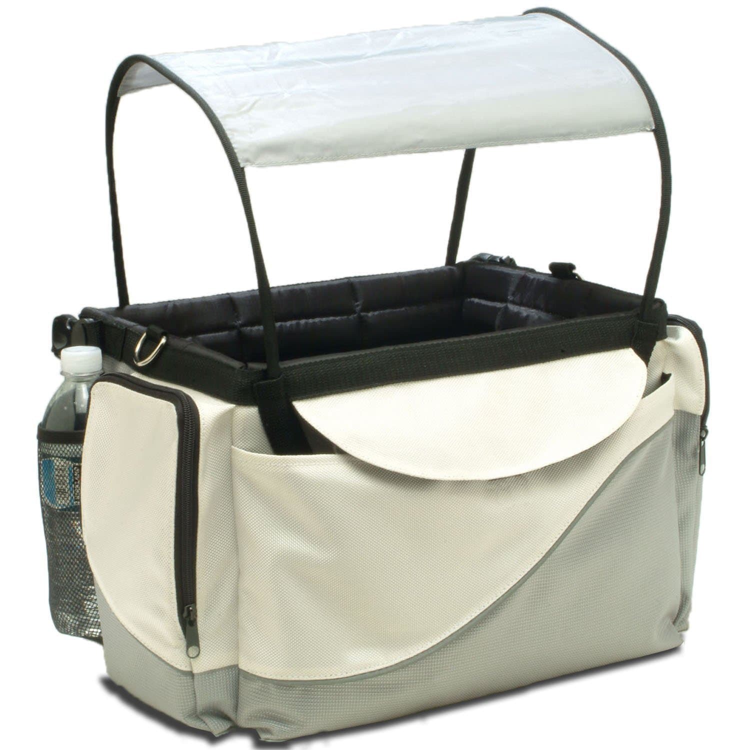 PetSafe Solvit Bicycle Basket for Dogs and Cats, Sport Style Light Nylon Material, Detachable Carrier with Shoulder Strap, Removable Sun Shield, White/Grey