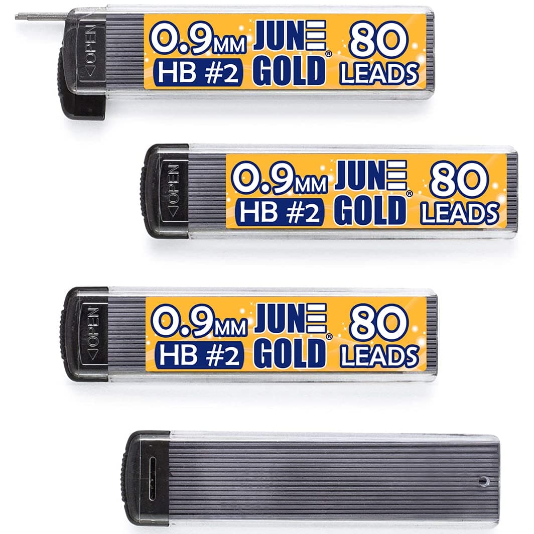June Gold 320 Pieces, 0.9 mm HB #2 Lead Refills, 80 Pieces Per Dispenser, Bold Thickness, Break Resistant Lead/Graphite, 1.0 mm Compatible (Pack of 4 Dispensers)