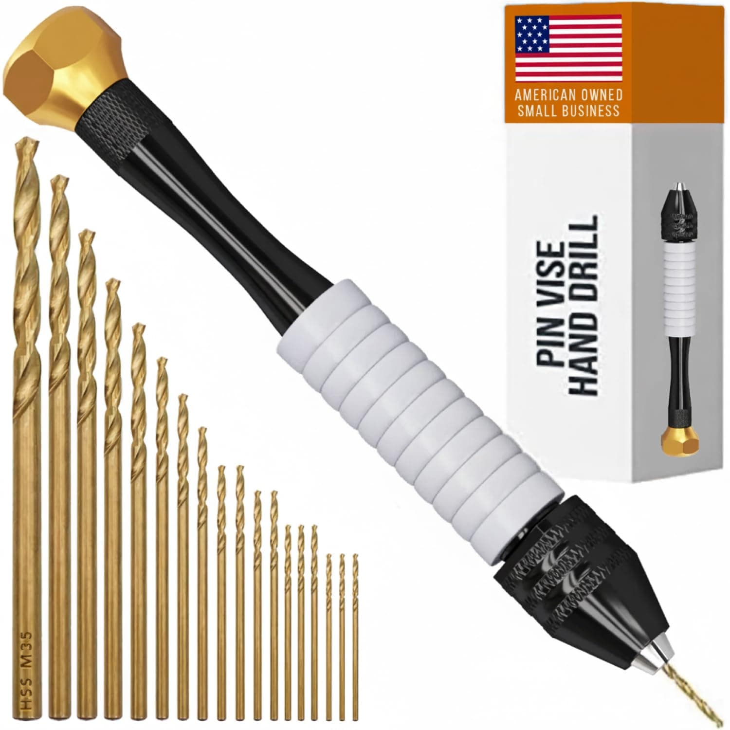 Pin Vise Hand Drill Manual - Jewelry w/Micro Drill Bits (0.8mm-2.5mm) - Rotary Craft Drill for Jewelry Making, Resin, Wood, Plastic, Miniature, Beads, Clay Etc
