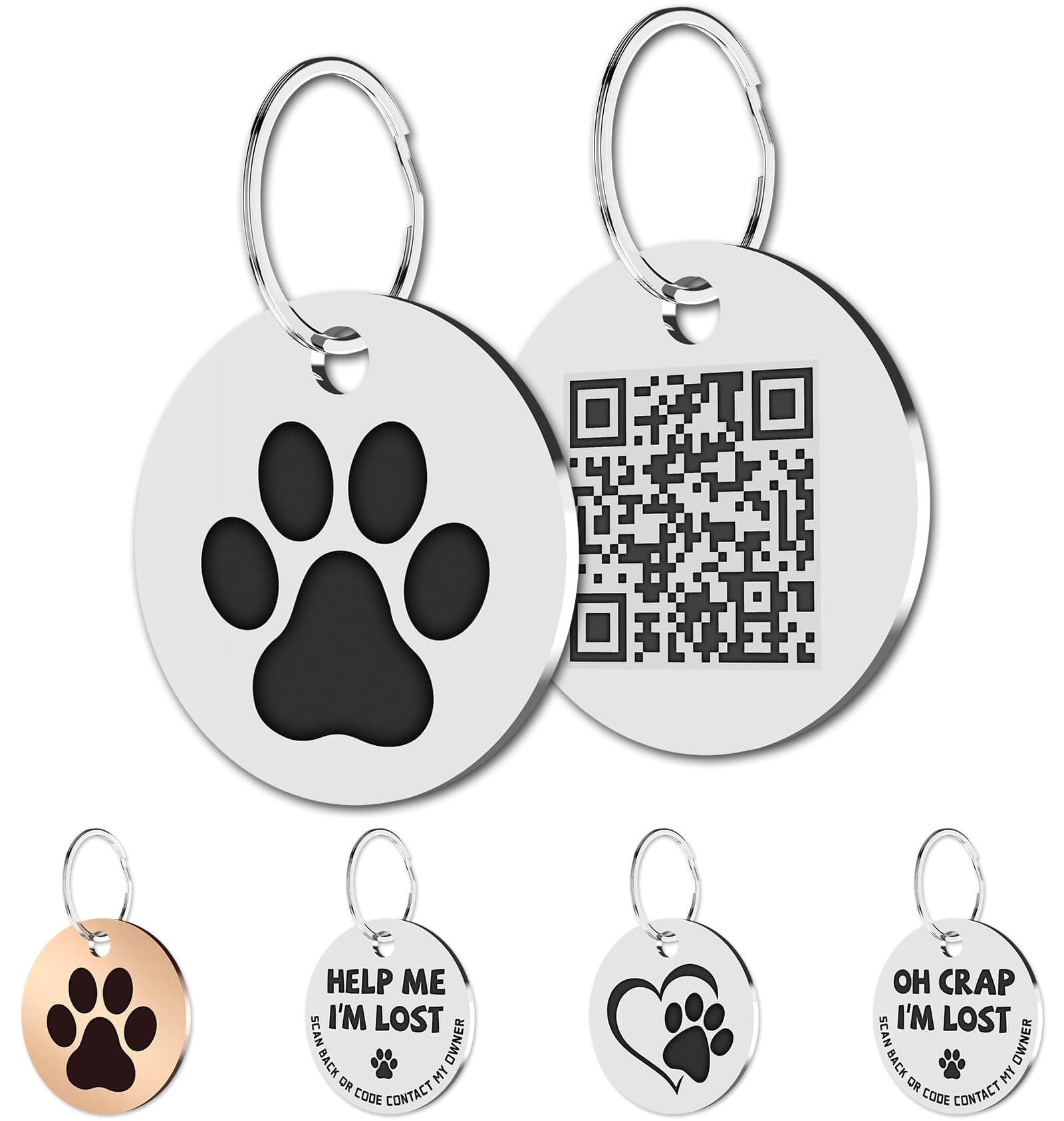 MYLUCKYTAG Stainless Steel QR Code Cat Tags - Online Pet Profile, Scan QR for Instant Location Alerts