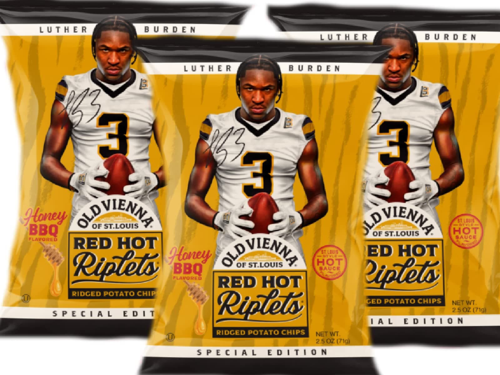 Old Vienna of St. Louis Red Hot Riplets - Special Edition Luther Burden Honey BBQ Flavored Chips - 2.5 OZ (Pack of 3) (2.5 Ounce)