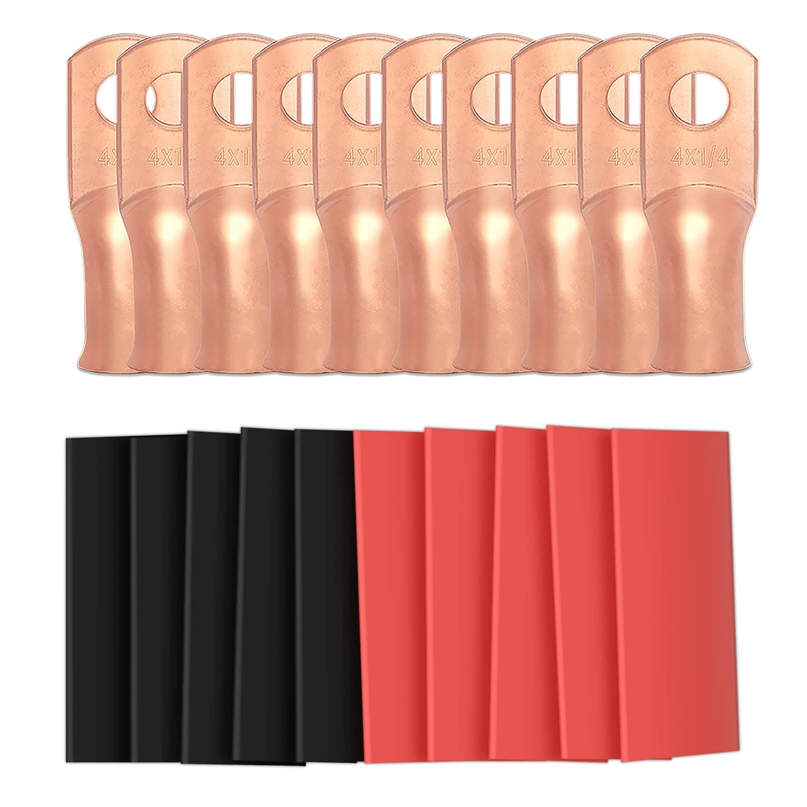 10pcs 4 Awg - 1/4" (M6) Sanuke Wire Lugs Ring Terminal Connectors Ends, UL Listed Heavy Duty for Battery Cable Lug Wire Electrical Eyelets with 3:1 Dual Wall Adhesive Heat Shrink
