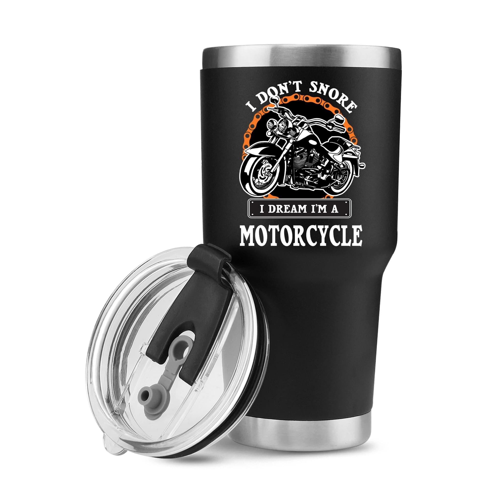 I Don't Snore I Dream I'm A Motorcycle Stainless Steel Tumbler Snorers Motorcyclist Gift Biker Rider For Dad Husband Boyfriend Uncle Travel Mug (30 oz, Black)