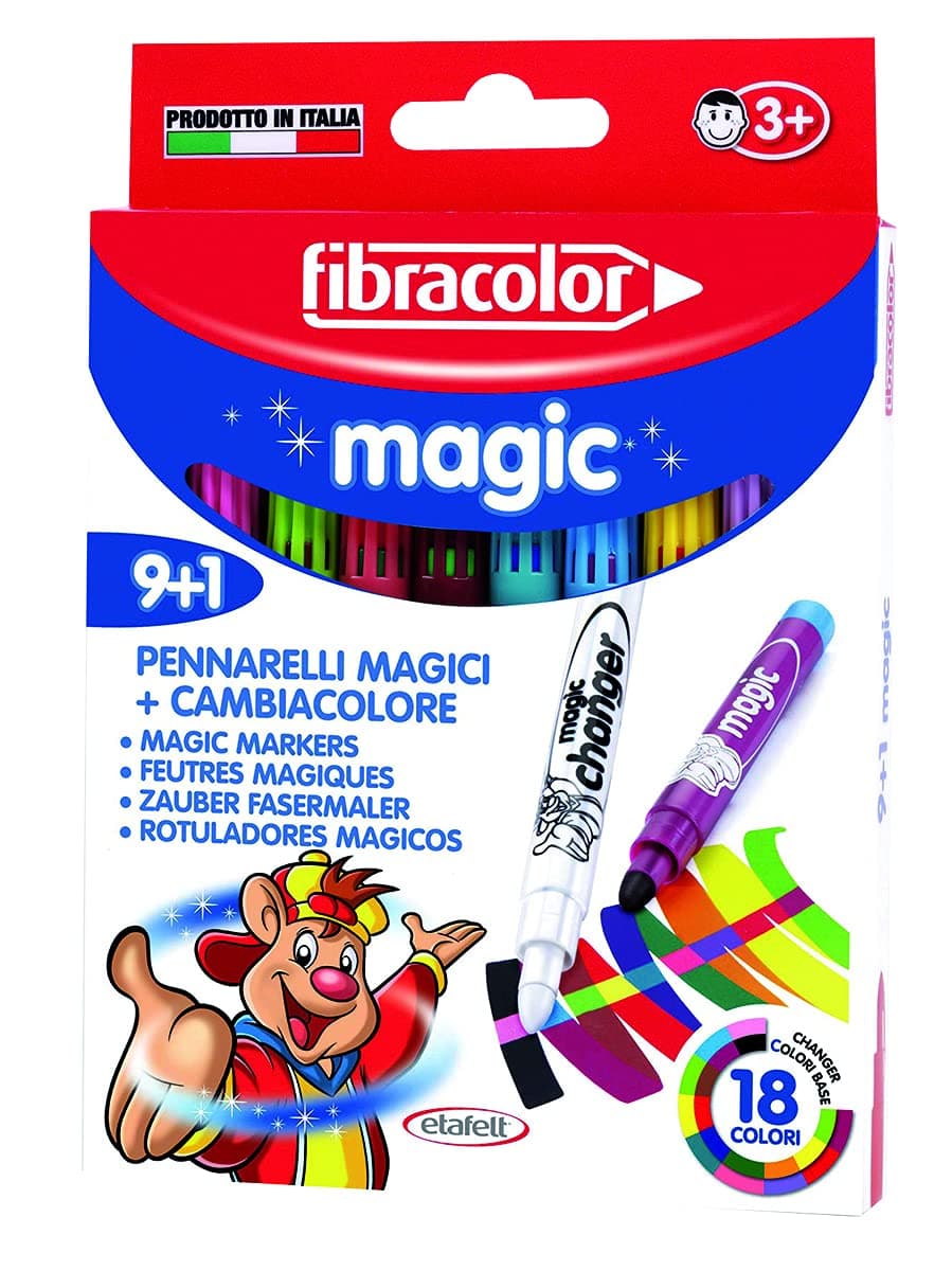 FIBRACOLOR Magic Pack of 9 Magic Ink Marker Pens Chunky Tip + 1 Color Changing Marker Pen