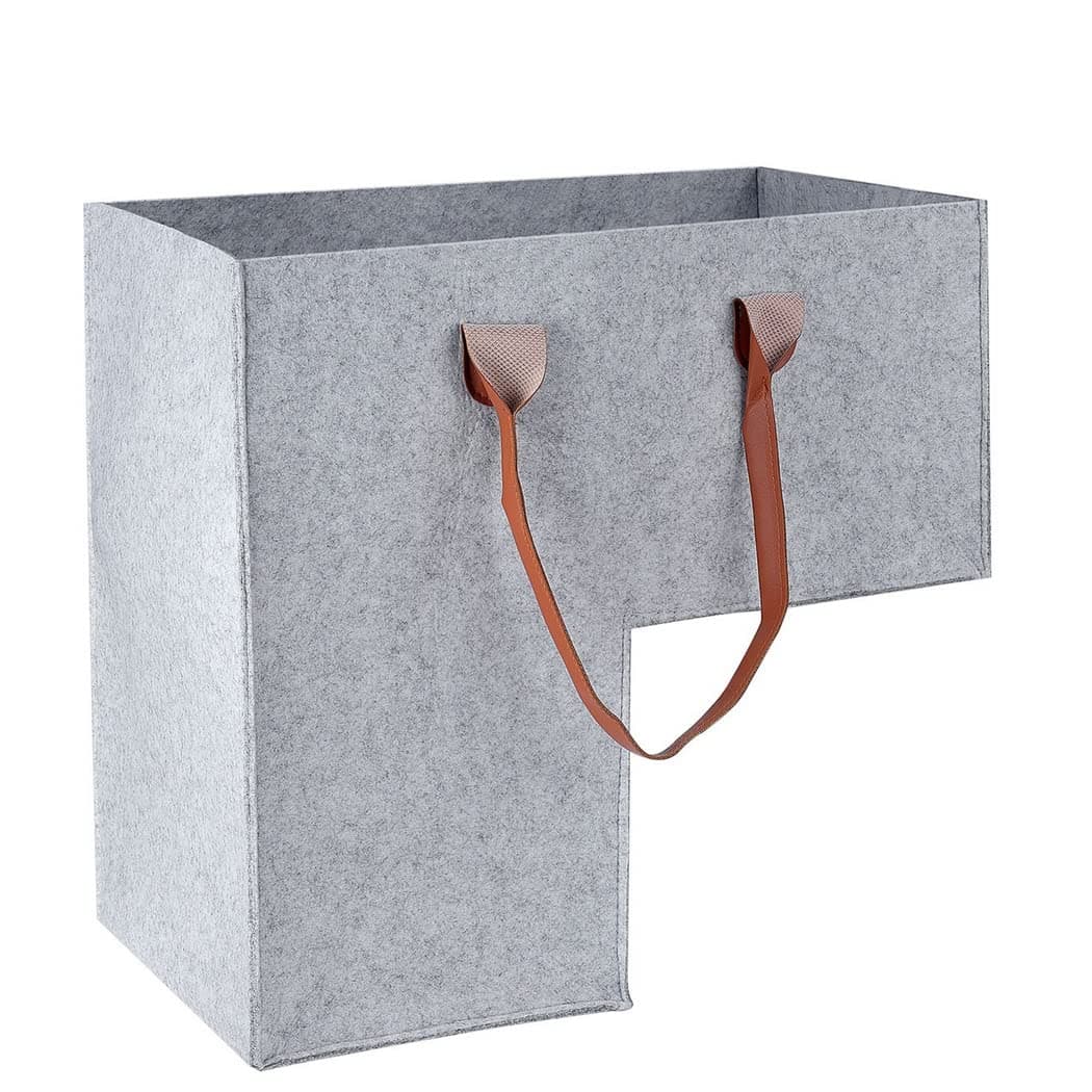 Foldable Felt Stair Basket for 16'' Stairs, Large Staircase Baskets With Faux Leather Handles, Stairlift Basket for Wooden Stairs, Storage, Organizer, Home Decor