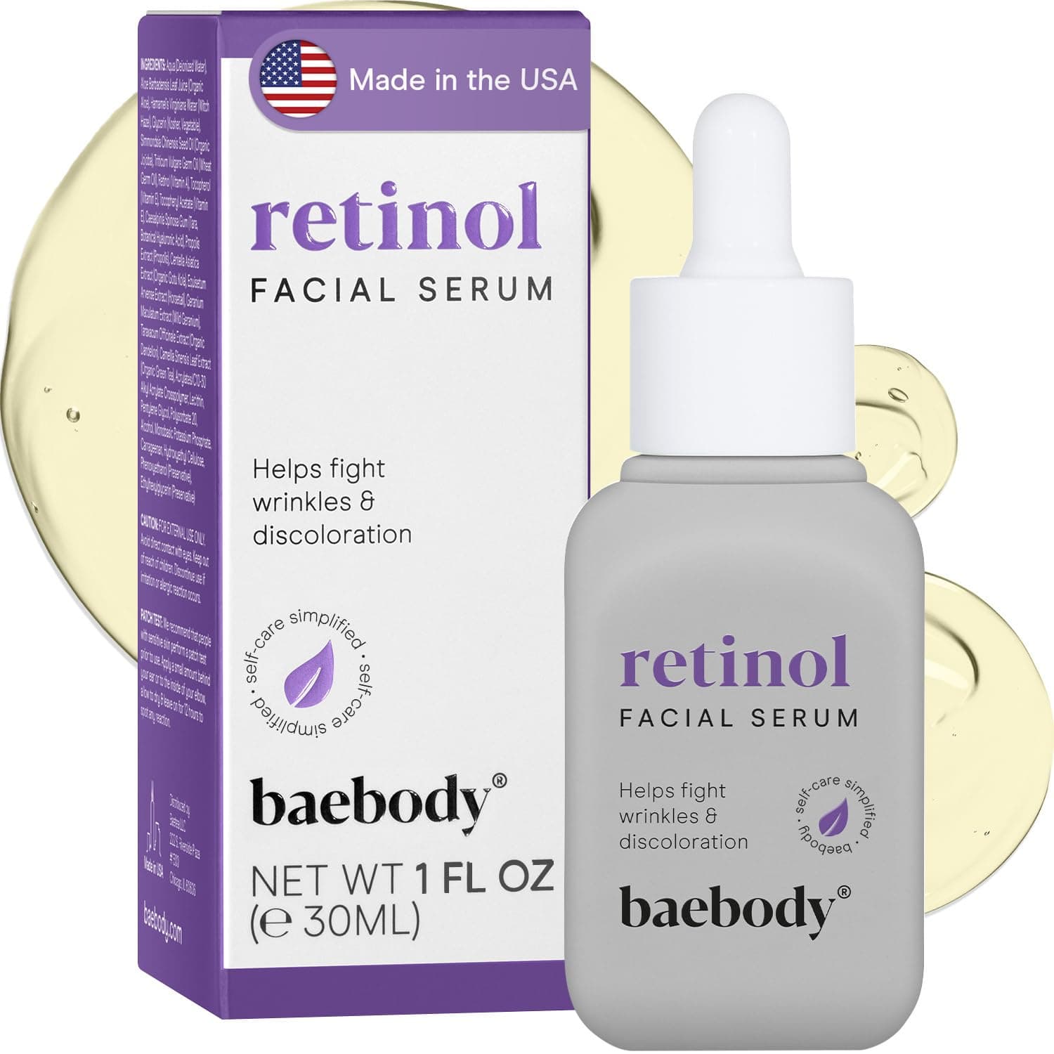 Made in USA Retinol Serum for Face - Anti Aging Serum for Fine Lines & Wrinkles - Retinol for Face with Jojoba Oil & Green Tea (1 fl oz/30 ml)