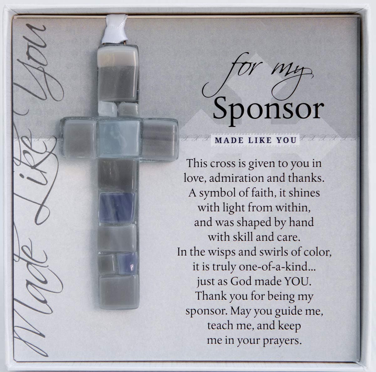 Beautiful Glass Cross with Touching Sentiment - Sponsor Appreciation Gift (Glass)